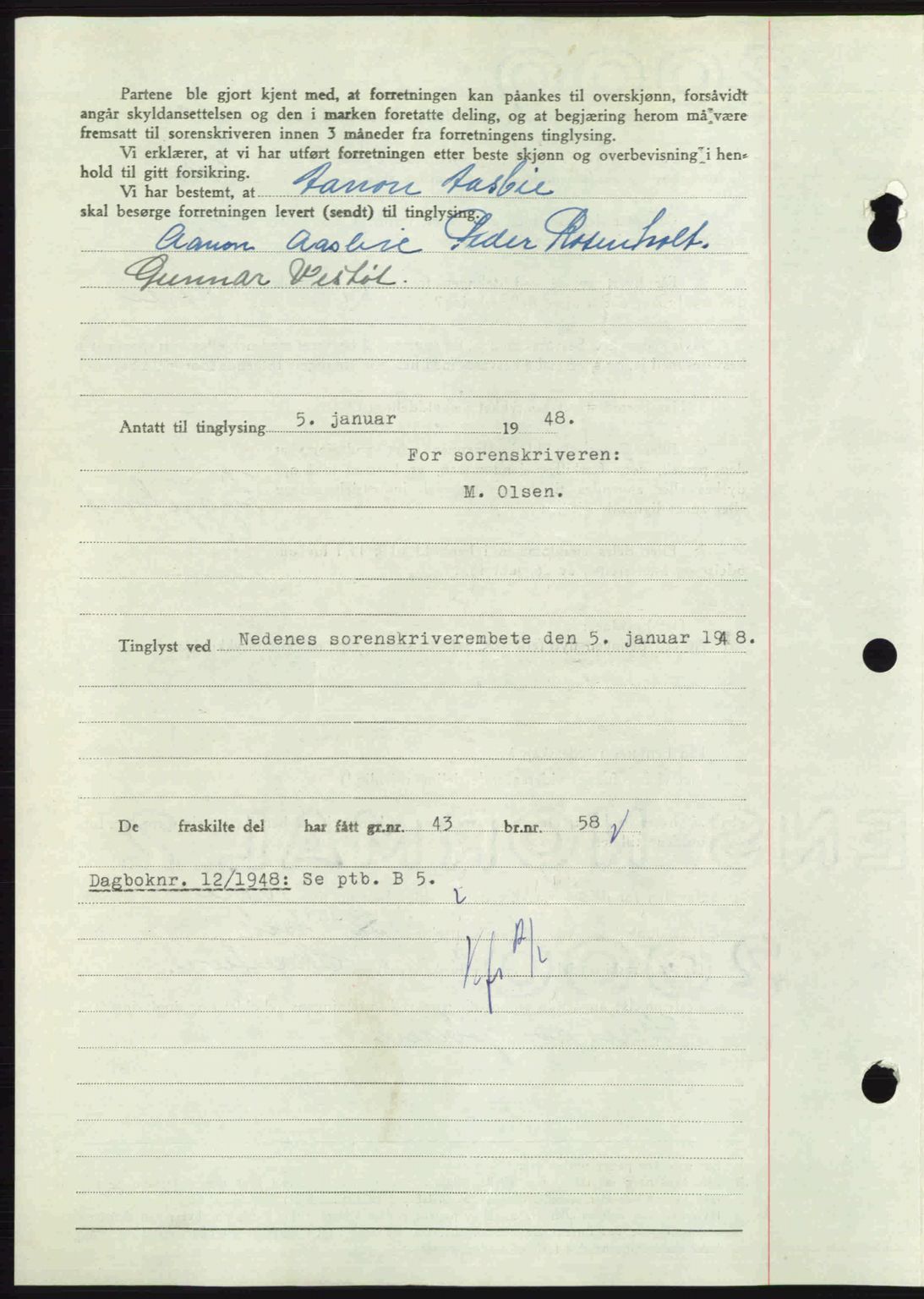 Nedenes sorenskriveri, AV/SAK-1221-0006/G/Gb/Gba/L0058: Mortgage book no. A10, 1947-1948, Diary no: : 11/1948