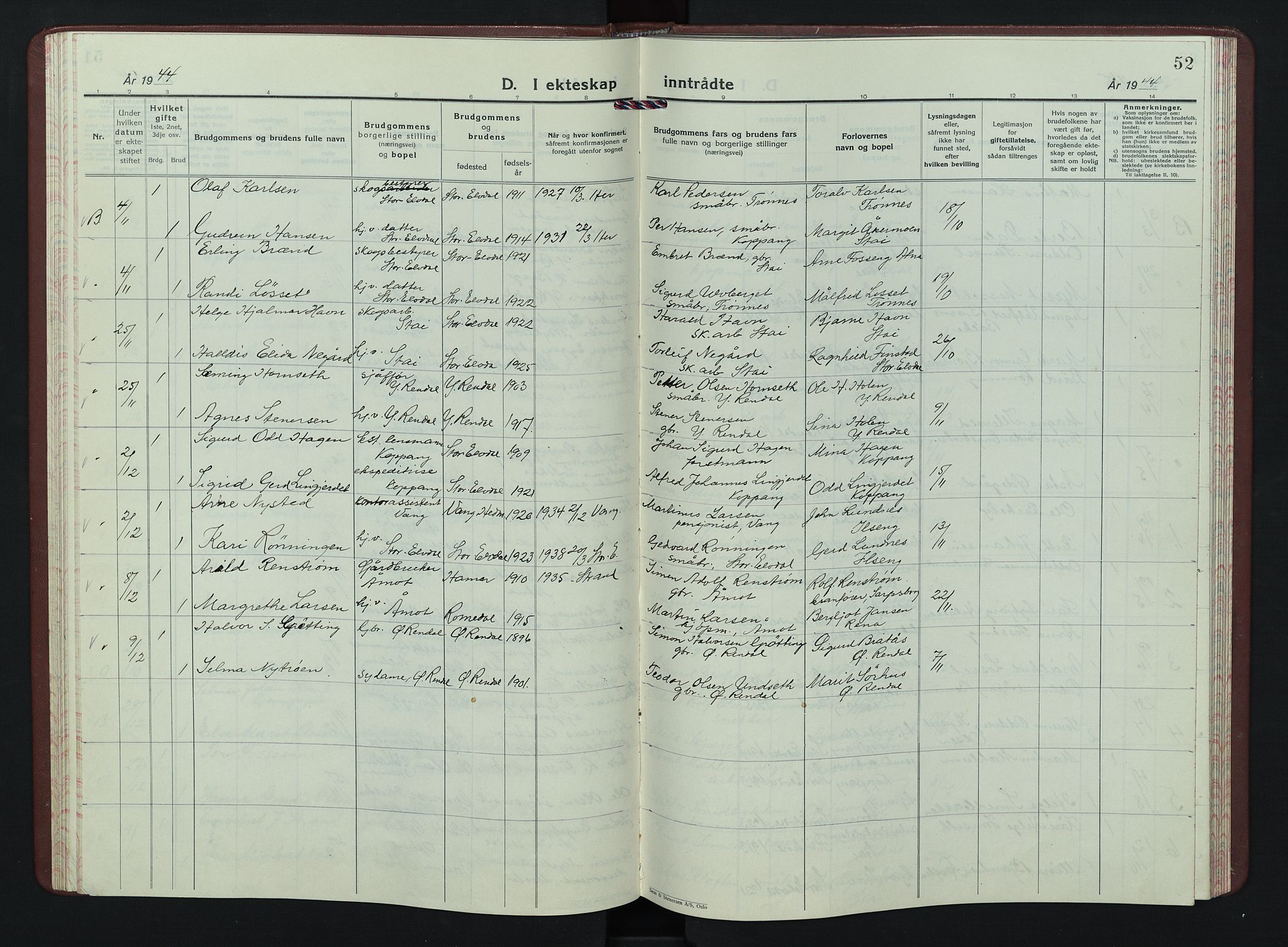 Stor-Elvdal prestekontor, AV/SAH-PREST-052/H/Ha/Hab/L0009: Parish register (copy) no. 9, 1927-1955, p. 52