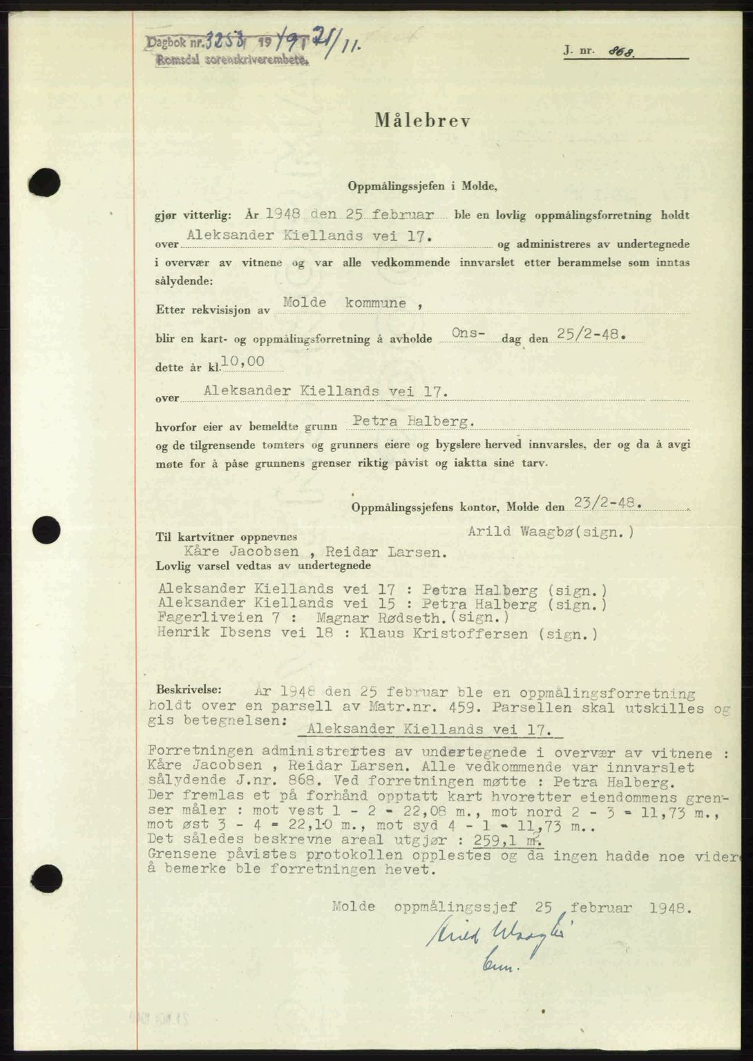 Romsdal sorenskriveri, AV/SAT-A-4149/1/2/2C: Mortgage book no. A31, 1949-1949, Diary no: : 3253/1949