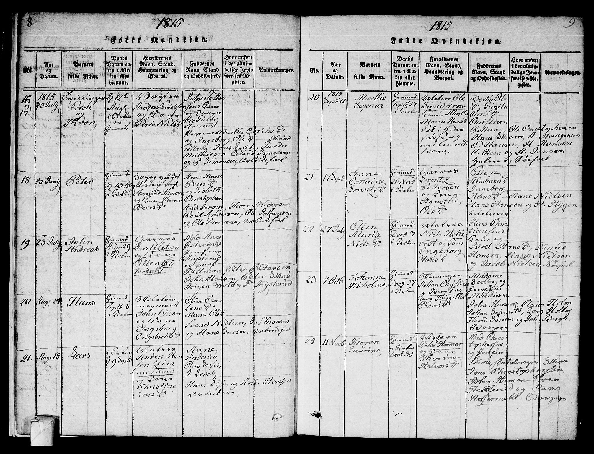 Strømsø kirkebøker, AV/SAKO-A-246/F/Fa/L0011: Parish register (official) no. I 11, 1815-1829, p. 8-9