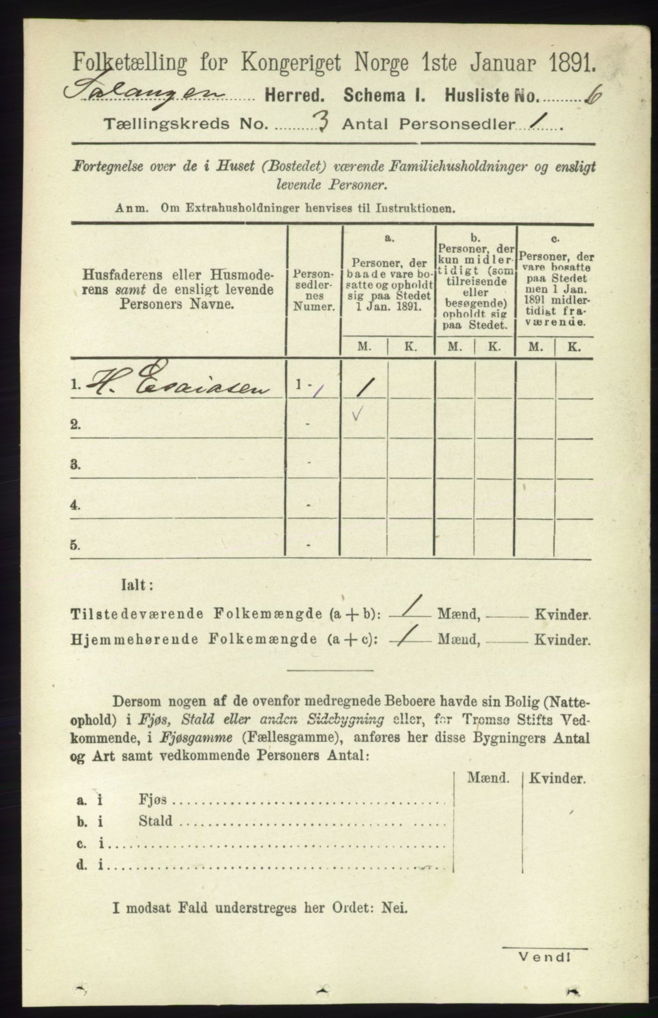 RA, 1891 census for 1921 Salangen, 1891, p. 1152