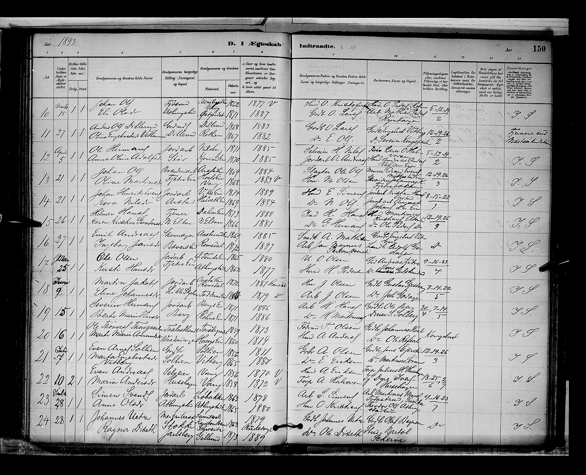 Stange prestekontor, AV/SAH-PREST-002/L/L0009: Parish register (copy) no. 9, 1883-1899, p. 159