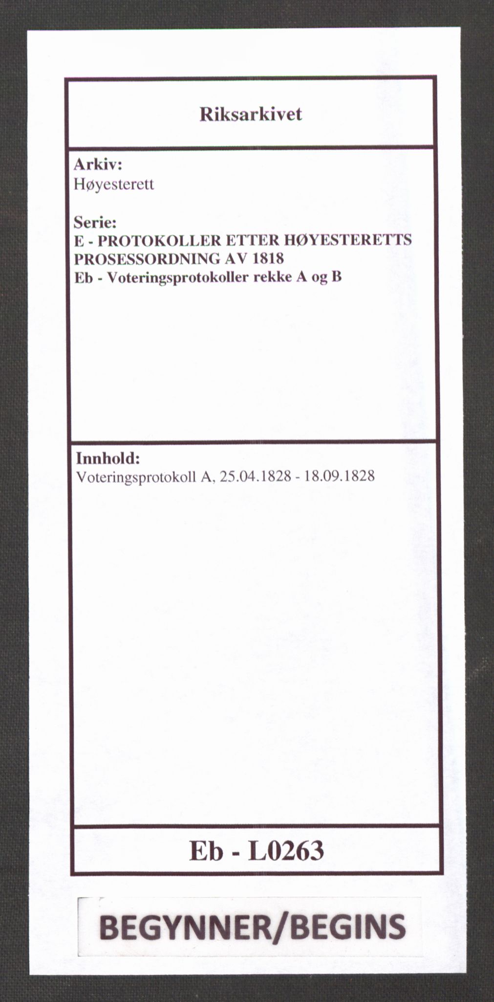 Høyesterett, RA/S-1002/E/Eb/Ebb/L0015/0002: Voteringsprotokoller / Voteringsprotokoll, 1828