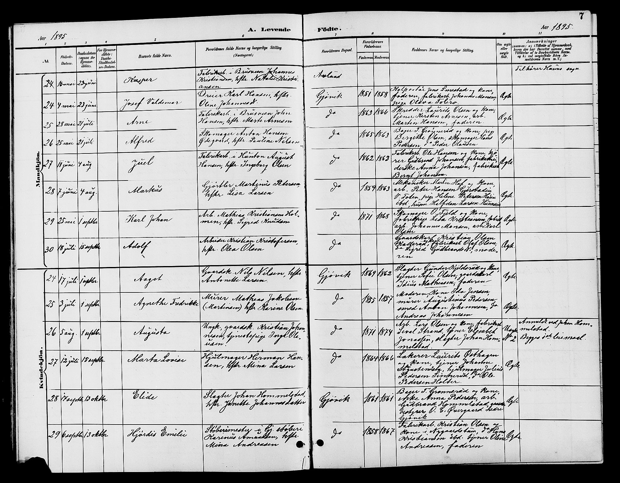 Vardal prestekontor, AV/SAH-PREST-100/H/Ha/Hab/L0009: Parish register (copy) no. 9, 1894-1902, p. 7