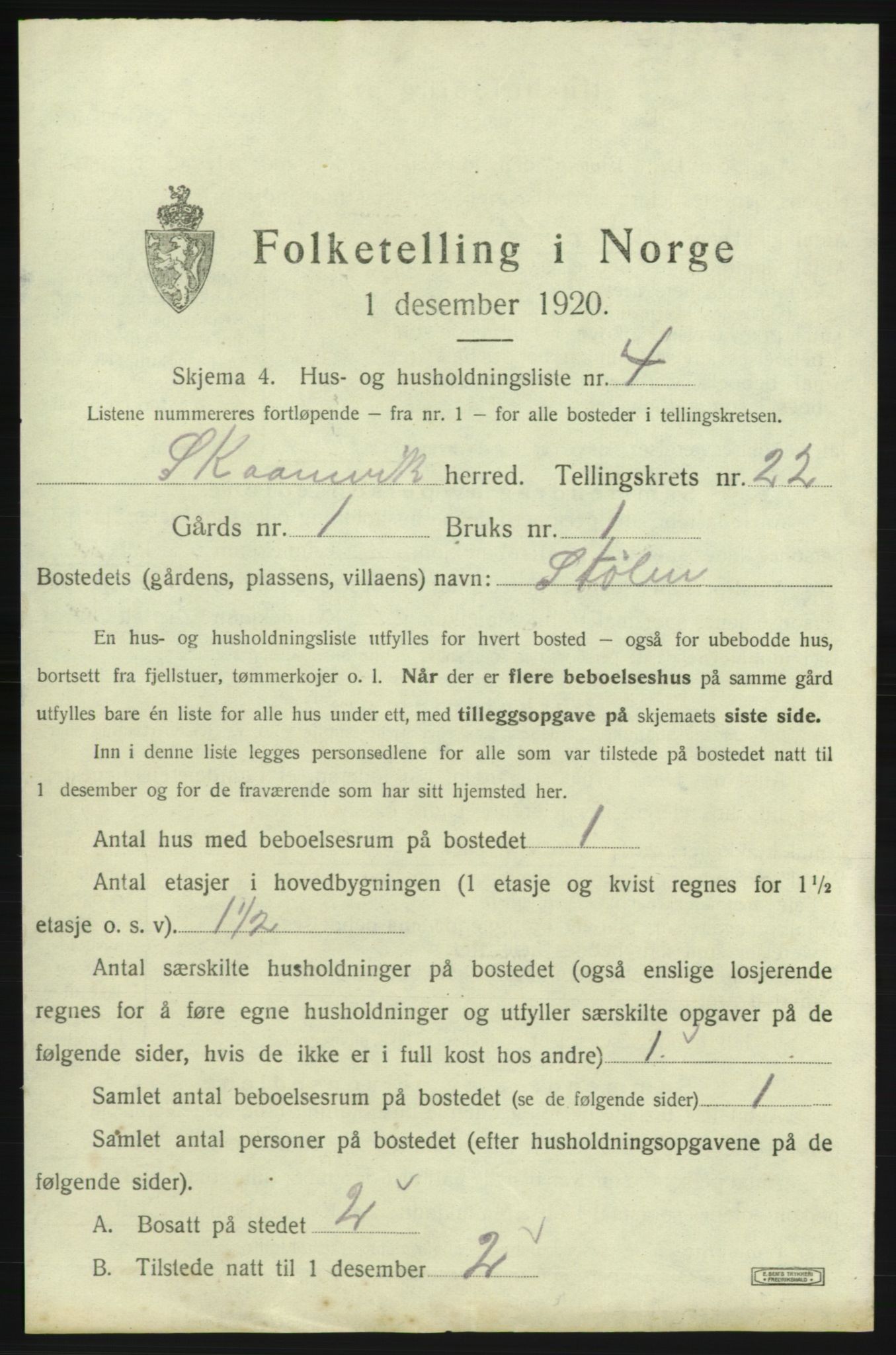 SAB, 1920 census for Skånevik, 1920, p. 2259