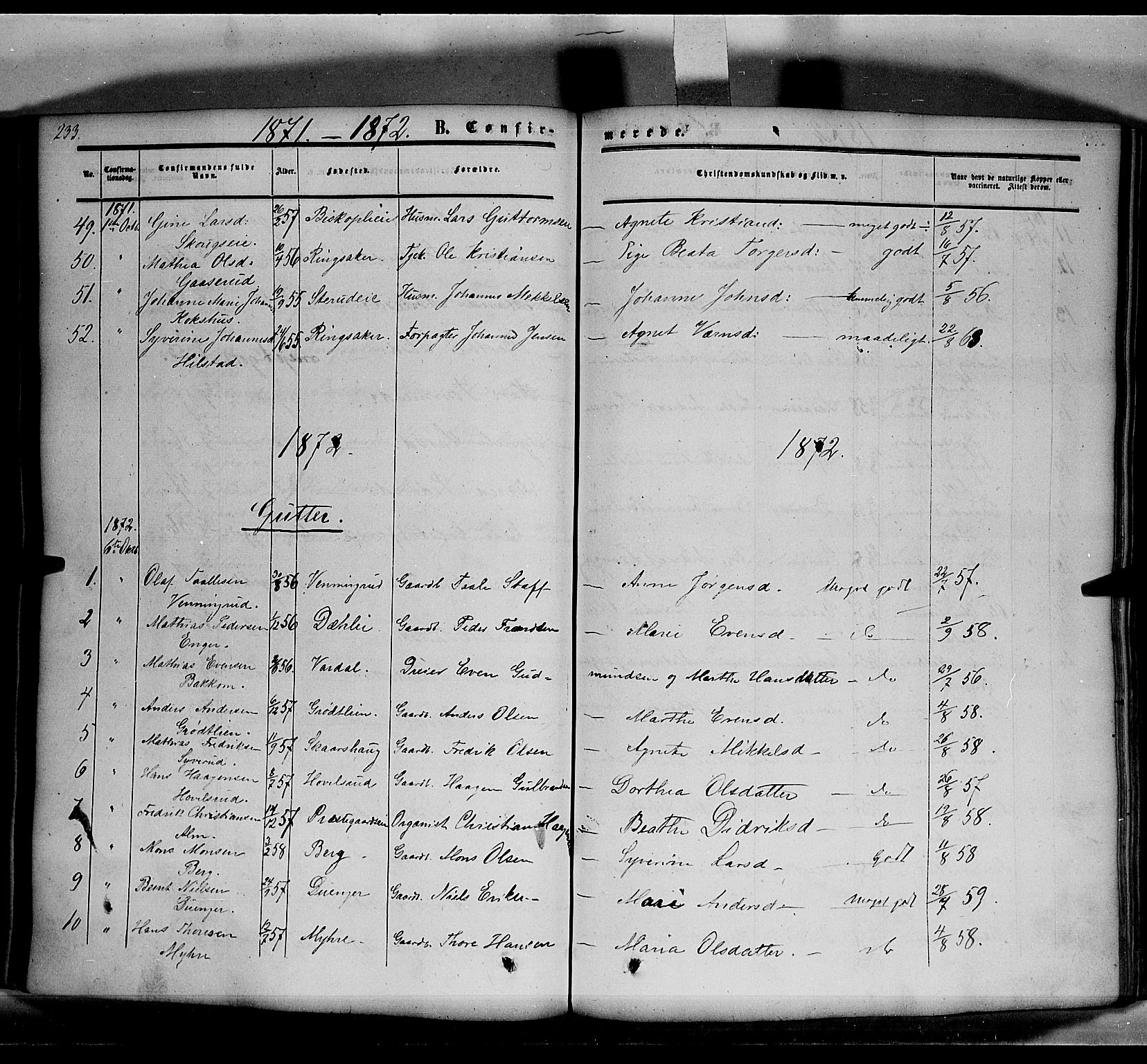 Nes prestekontor, Hedmark, SAH/PREST-020/K/Ka/L0004: Parish register (official) no. 4, 1852-1886, p. 233