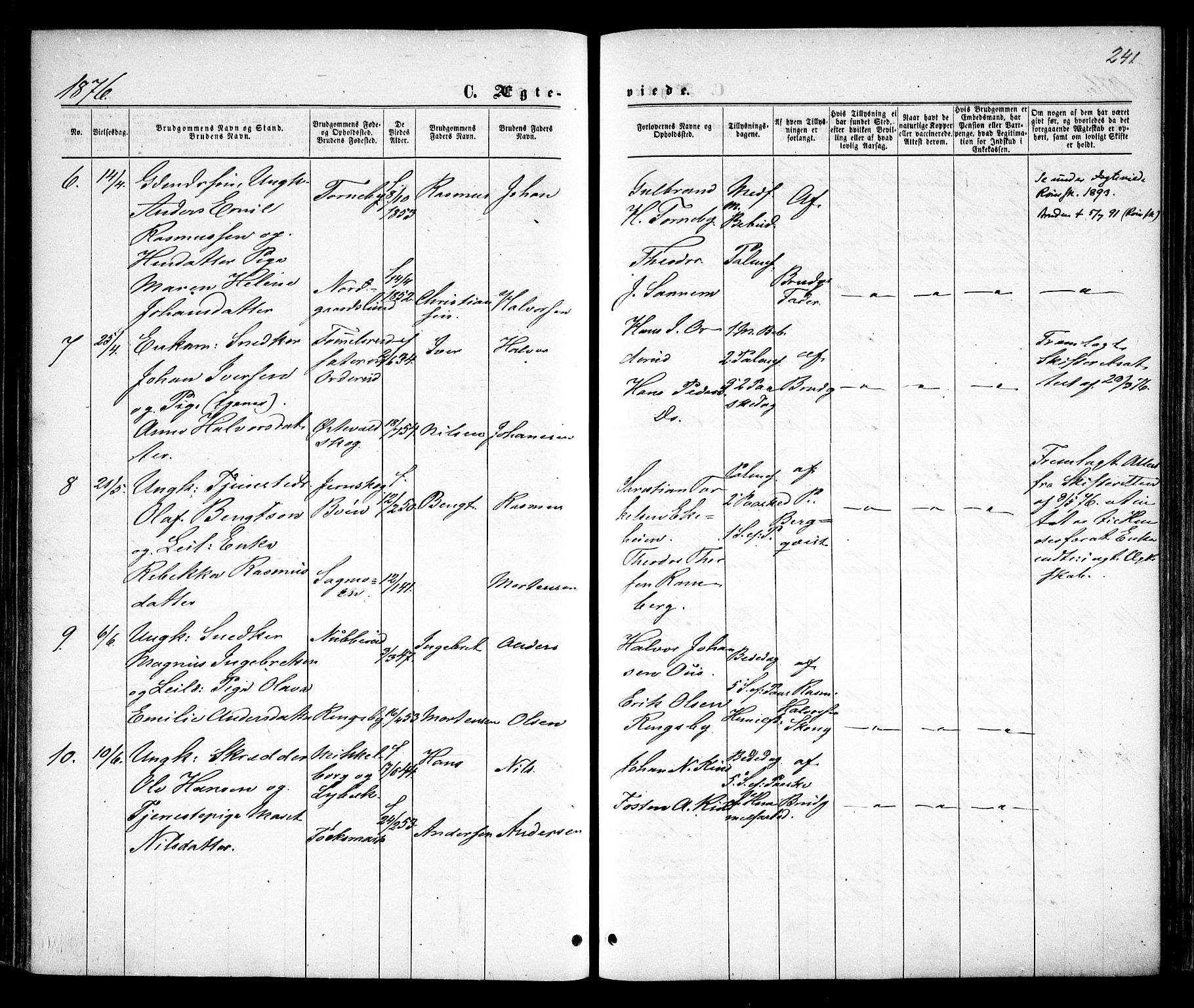 Rødenes prestekontor Kirkebøker, AV/SAO-A-2005/F/Fa/L0008: Parish register (official) no. I 8, 1869-1879, p. 241