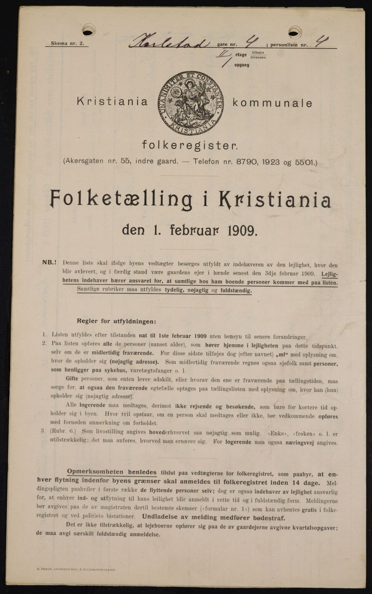 OBA, Municipal Census 1909 for Kristiania, 1909, p. 44669