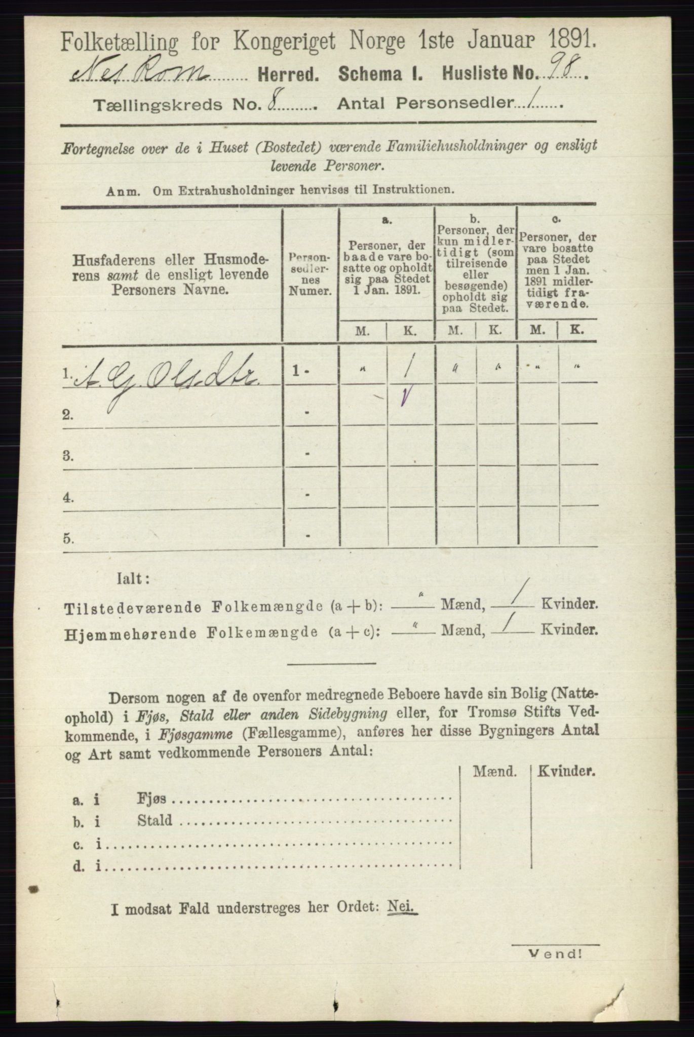 RA, 1891 census for 0236 Nes, 1891, p. 4578