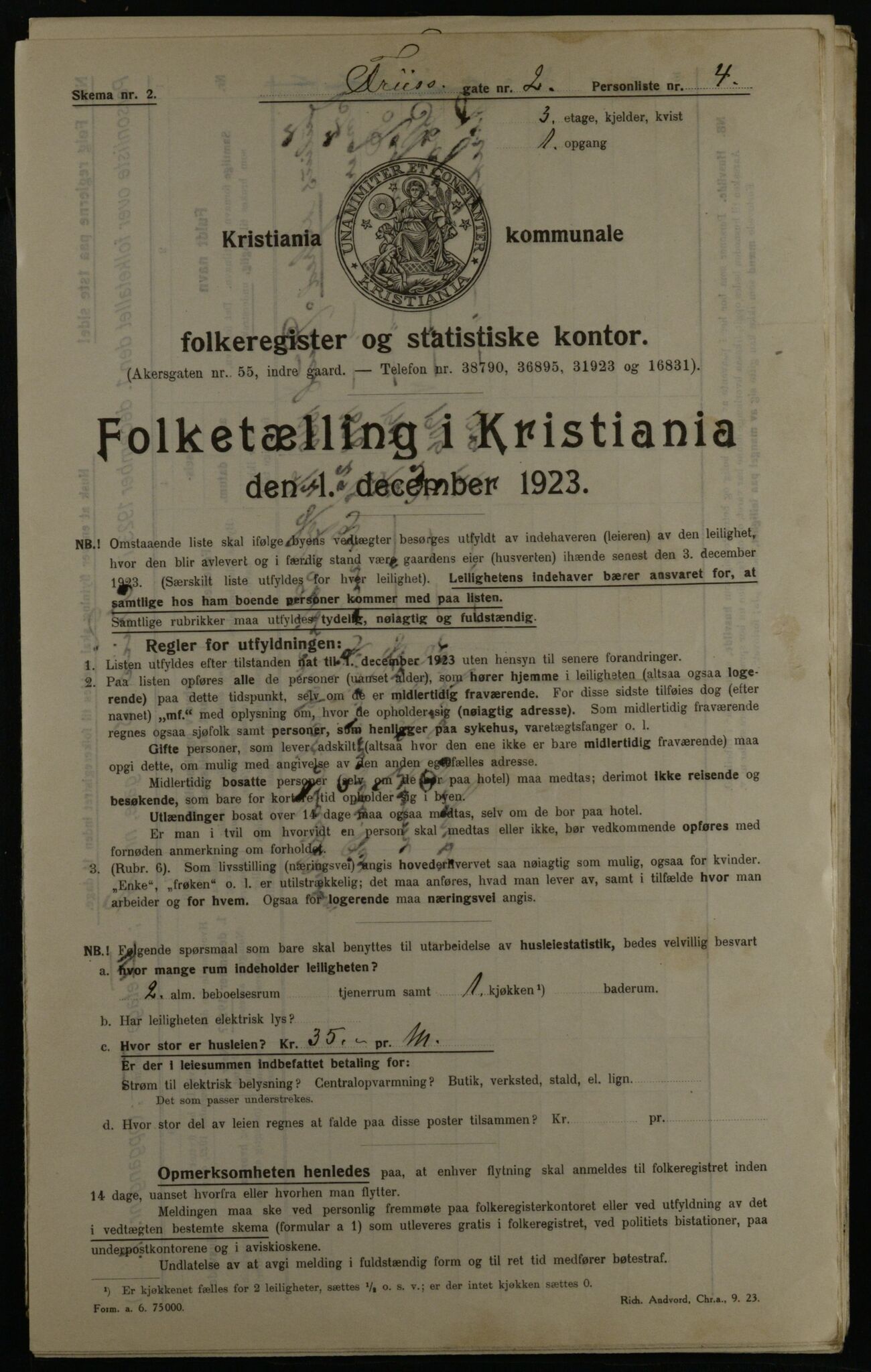 OBA, Municipal Census 1923 for Kristiania, 1923, p. 30166