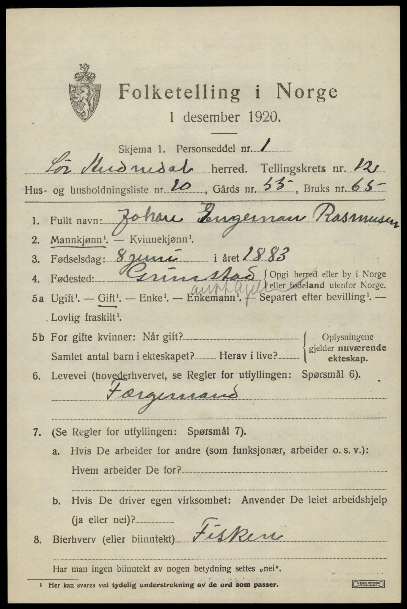 SAK, 1920 census for Sør-Audnedal, 1920, p. 4583