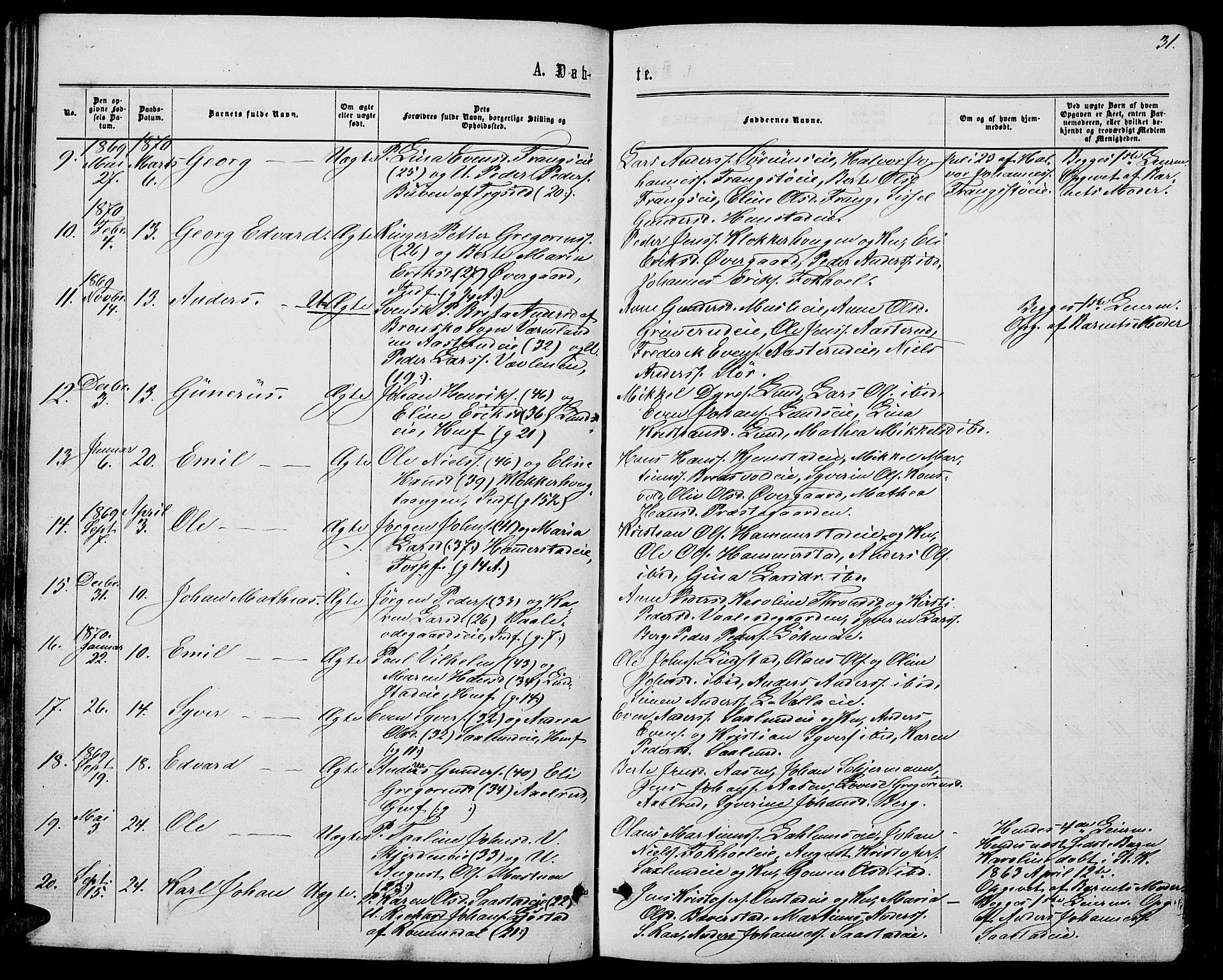 Stange prestekontor, AV/SAH-PREST-002/L/L0006: Parish register (copy) no. 6, 1864-1882, p. 31