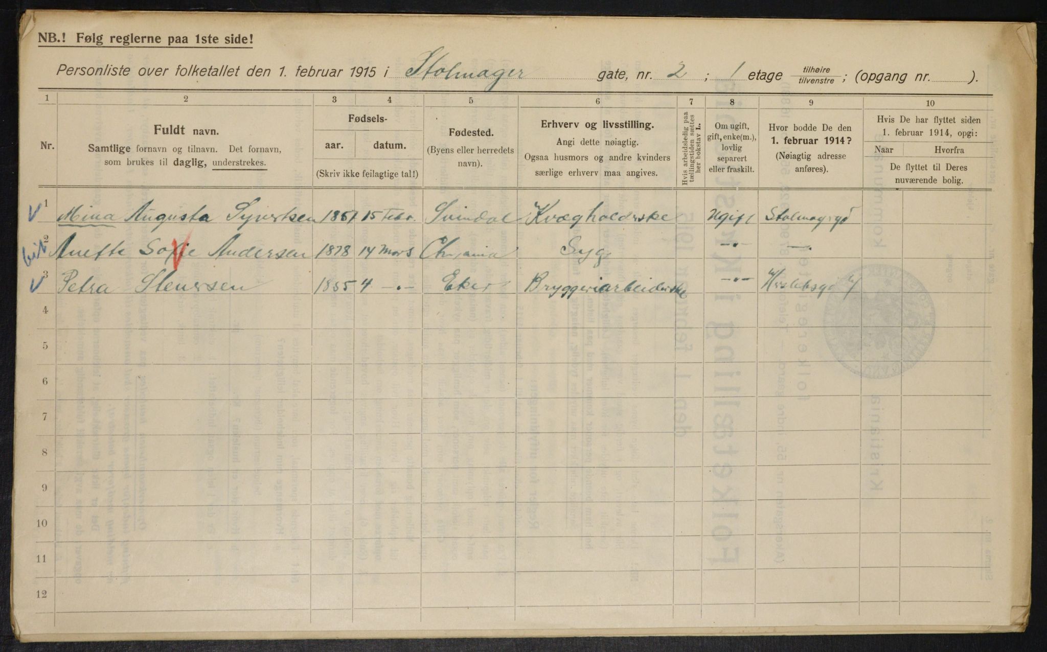 OBA, Municipal Census 1915 for Kristiania, 1915, p. 102705