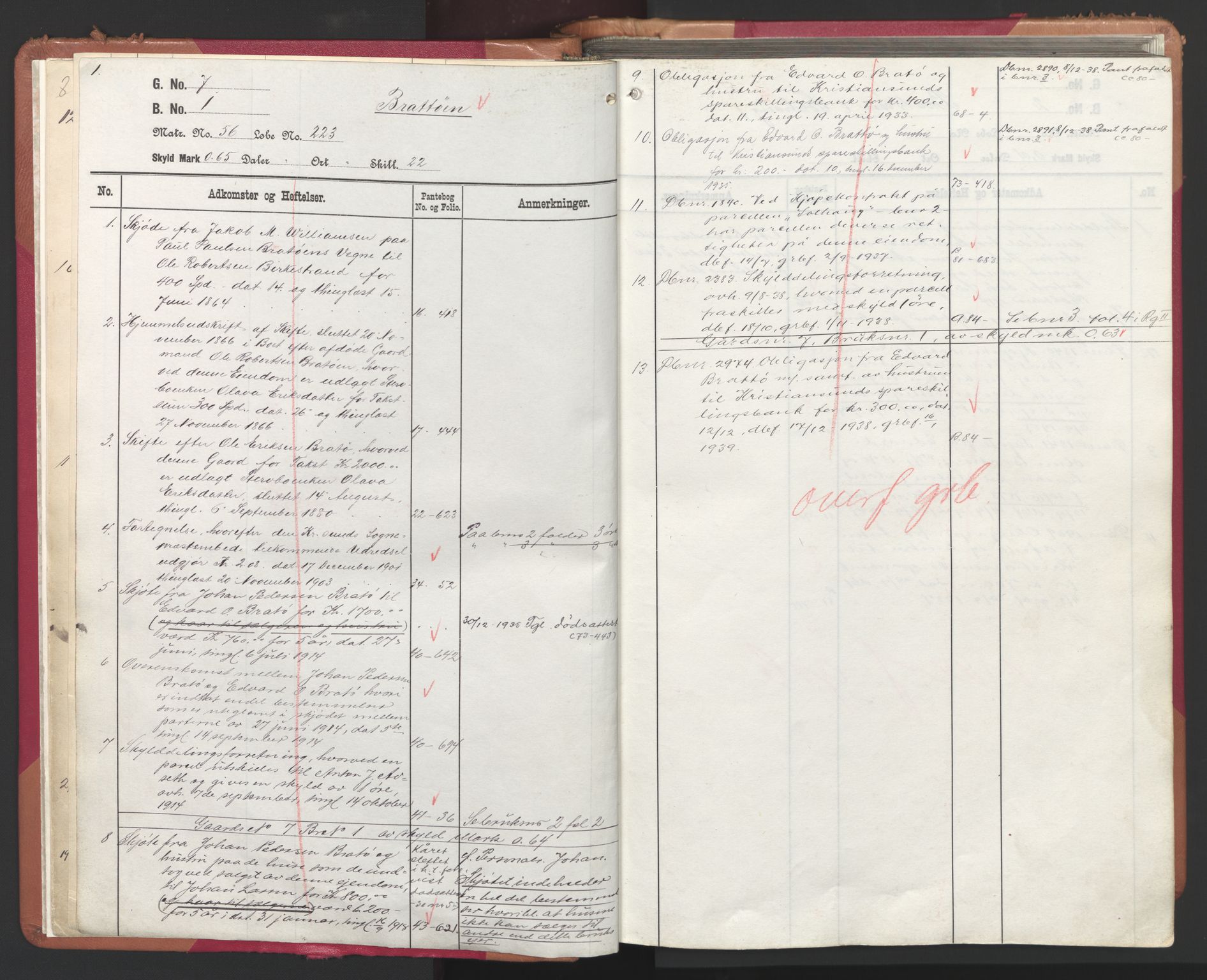 Nordmøre sorenskriveri, SAT/A-4132/1/2/2A/L0019: Mortgage register no. 19, 1909-1941, p. 1
