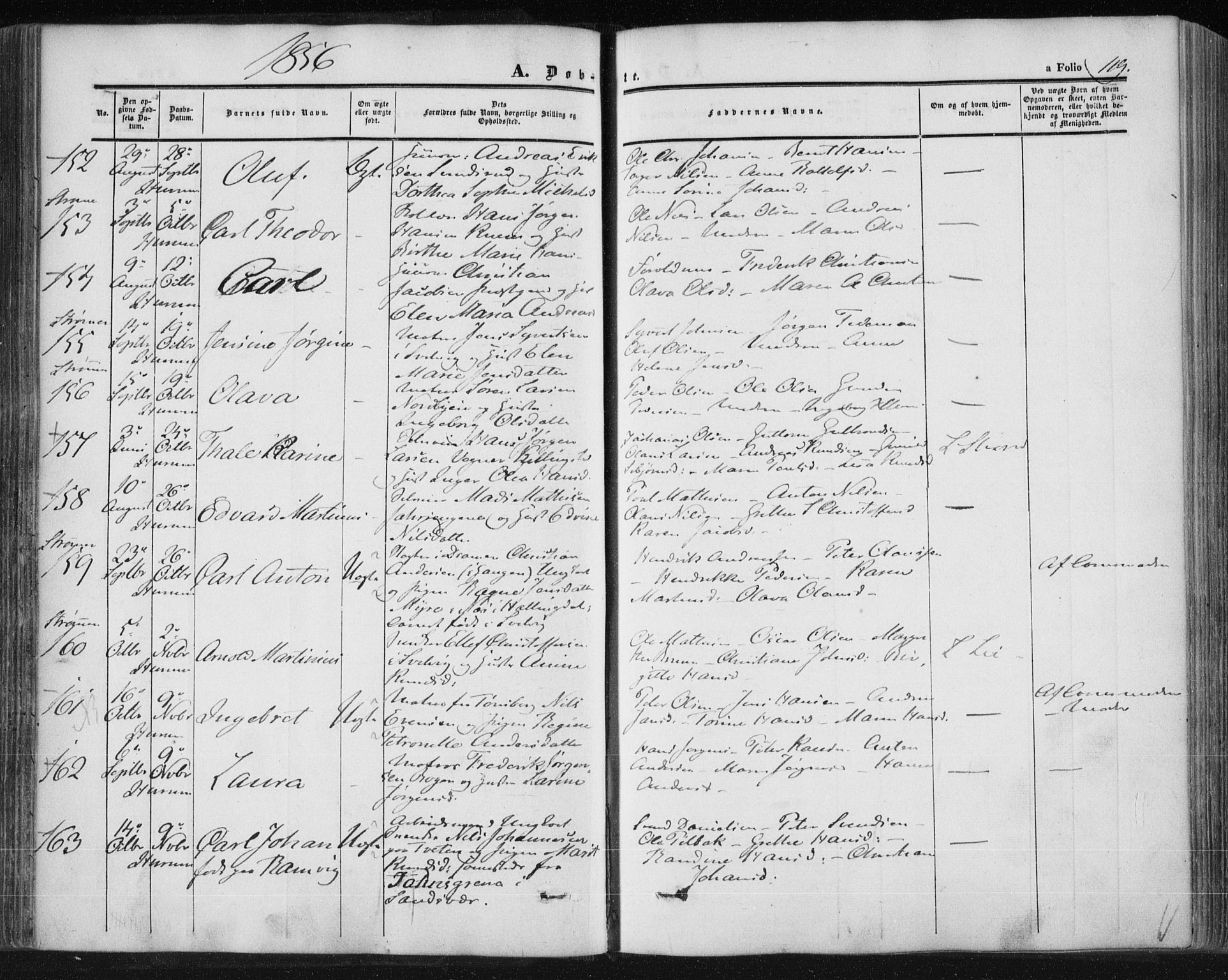 Hurum kirkebøker, AV/SAKO-A-229/F/Fa/L0011: Parish register (official) no. 11, 1847-1860, p. 119