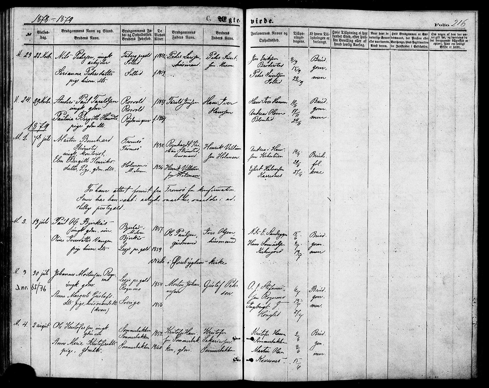 Målselv sokneprestembete, SATØ/S-1311/G/Ga/Gaa/L0005kirke: Parish register (official) no. 5, 1872-1884, p. 216