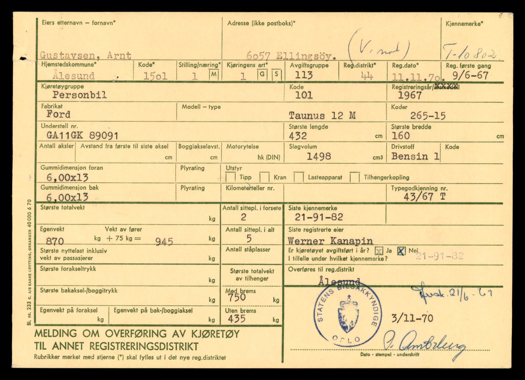 Møre og Romsdal vegkontor - Ålesund trafikkstasjon, AV/SAT-A-4099/F/Fe/L0023: Registreringskort for kjøretøy T 10695 - T 10809, 1927-1998, p. 2931