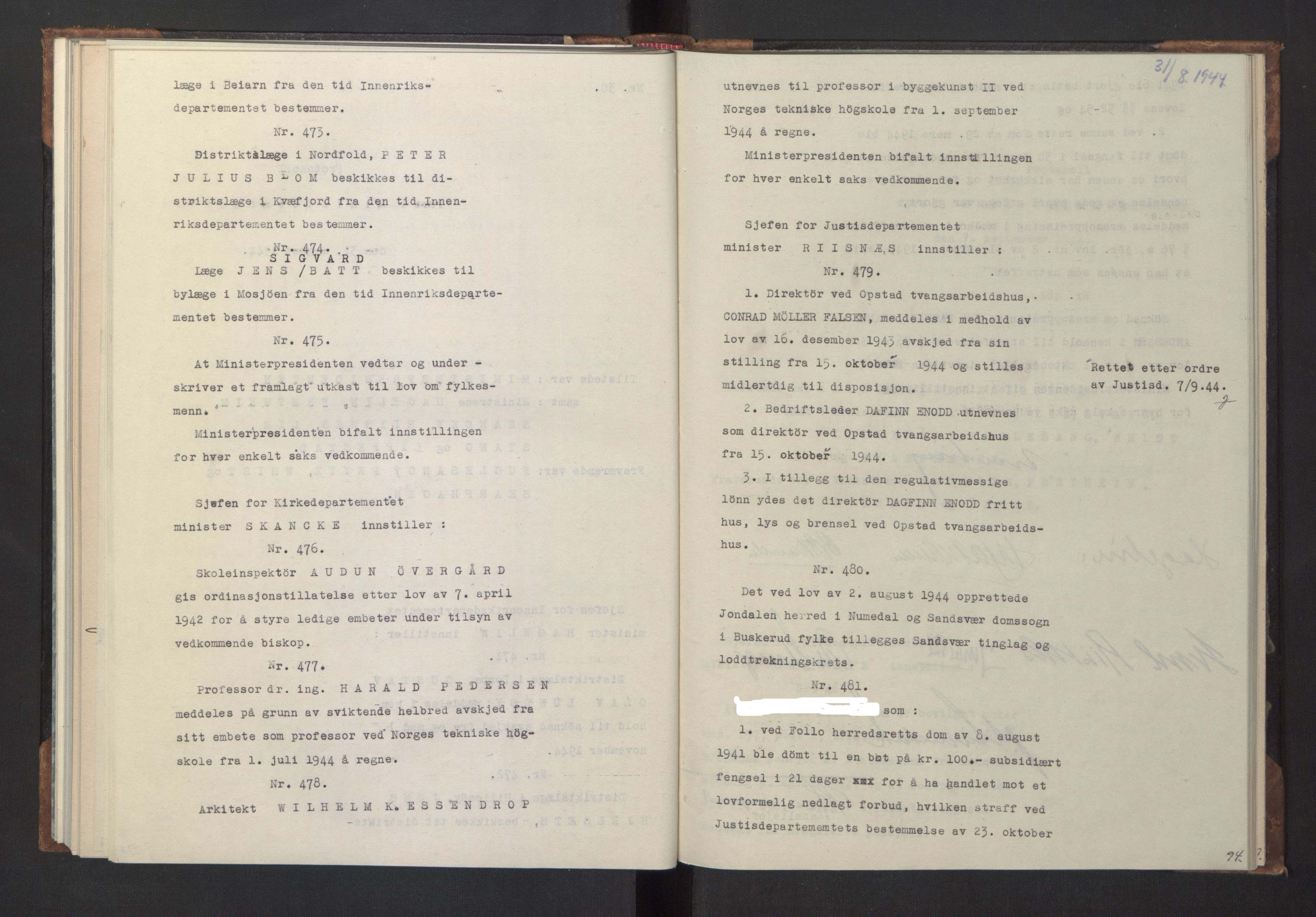 NS-administrasjonen 1940-1945 (Statsrådsekretariatet, de kommisariske statsråder mm), RA/S-4279/D/Da/L0005: Protokoll fra ministermøter, 1944, p. 96