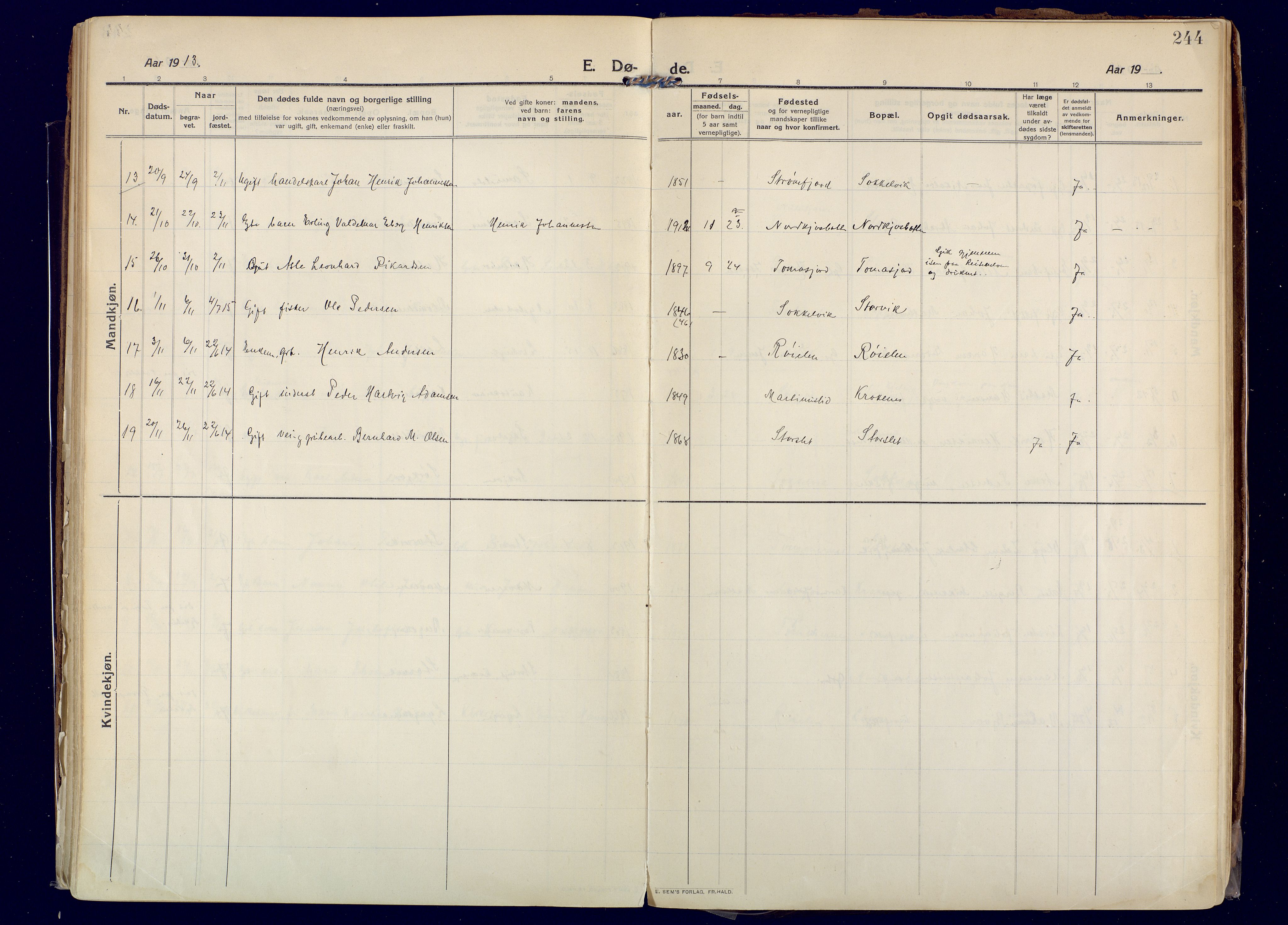 Skjervøy sokneprestkontor, AV/SATØ-S-1300/H/Ha/Haa: Parish register (official) no. 20, 1911-1931, p. 244