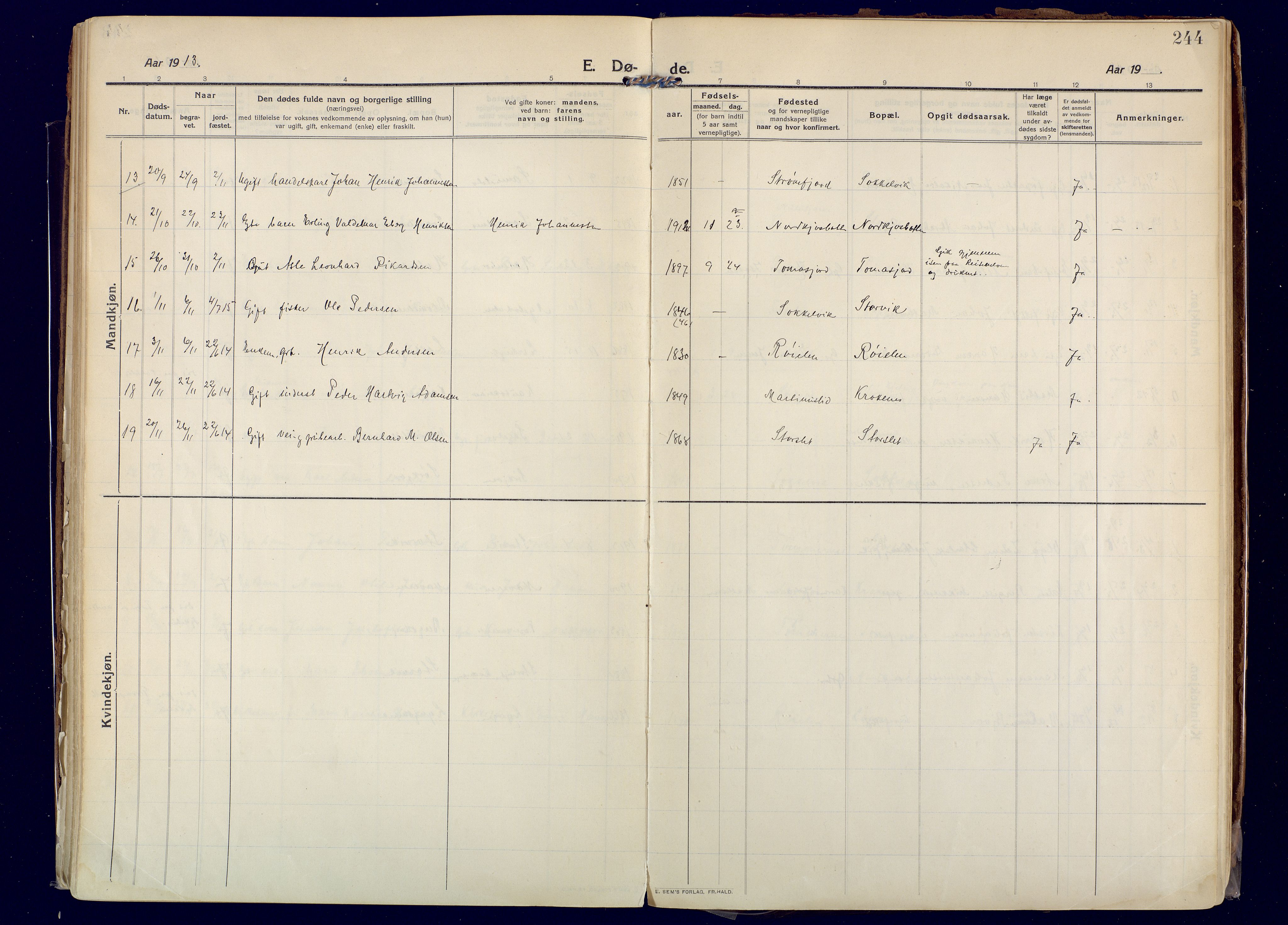 Skjervøy sokneprestkontor, AV/SATØ-S-1300/H/Ha/Haa: Parish register (official) no. 20, 1911-1931, p. 244