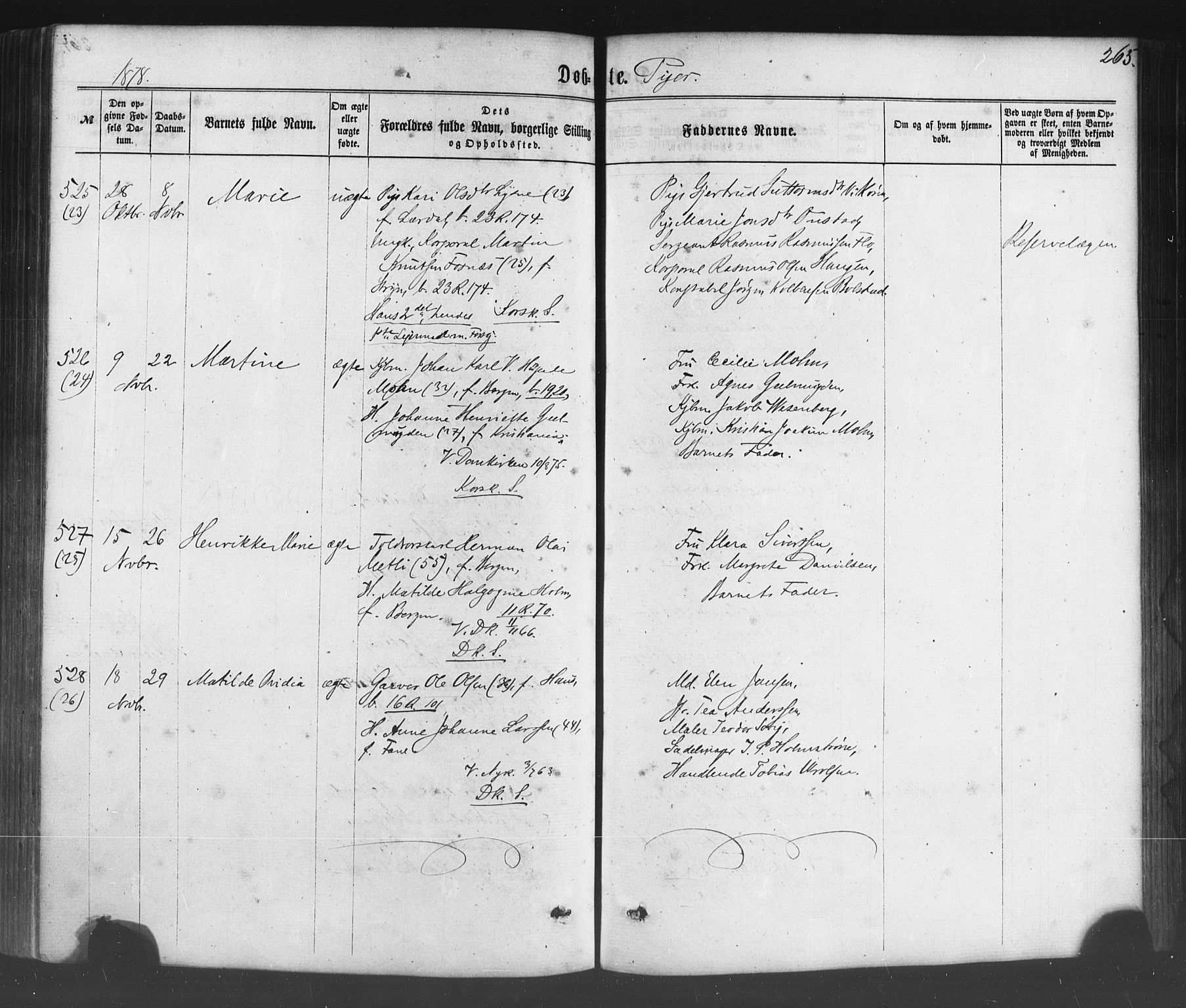 Fødselsstiftelsens sokneprestembete*, SAB/-: Parish register (official) no. A 1, 1863-1883, p. 265