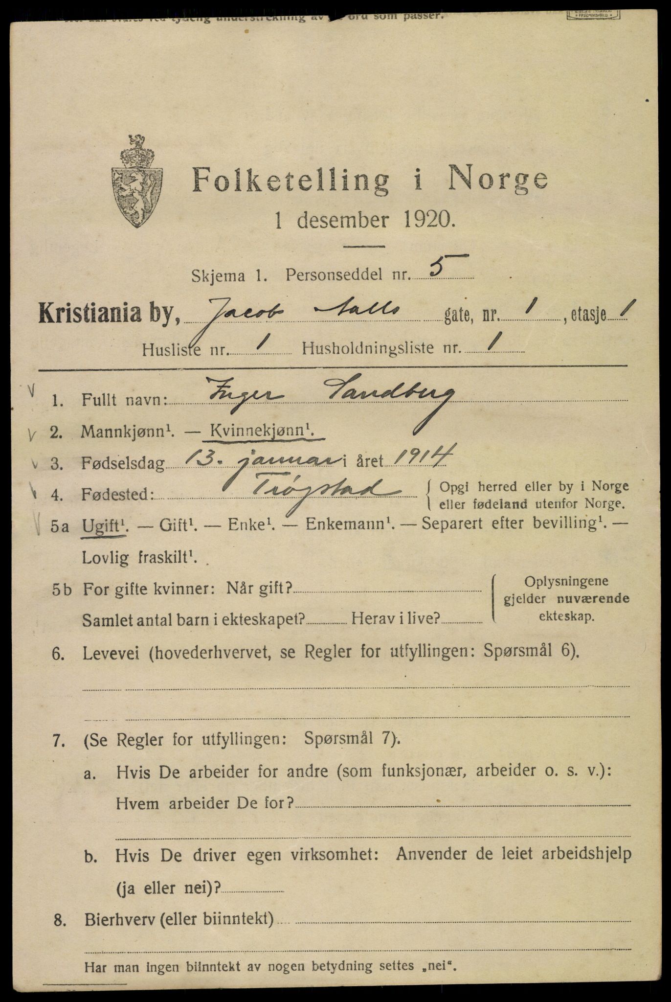 SAO, 1920 census for Kristiania, 1920, p. 312773