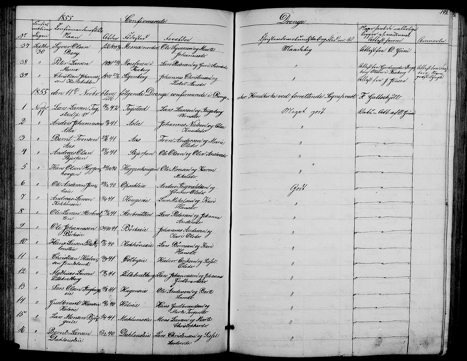 Ringsaker prestekontor, SAH/PREST-014/L/La/L0006: Parish register (copy) no. 6, 1851-1860, p. 192