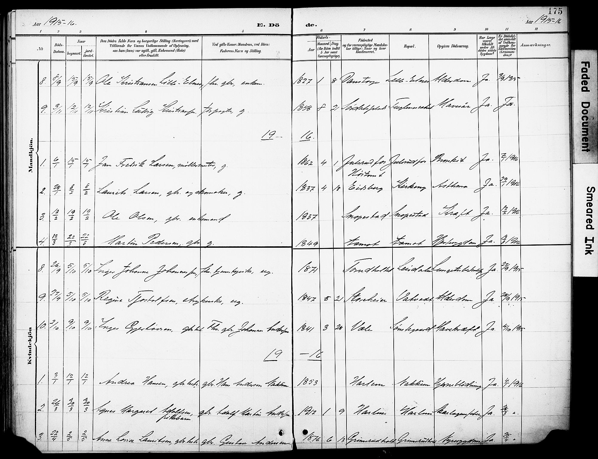 Rakkestad prestekontor Kirkebøker, AV/SAO-A-2008/F/Fb/L0002: Parish register (official) no. II 2, 1900-1920, p. 175