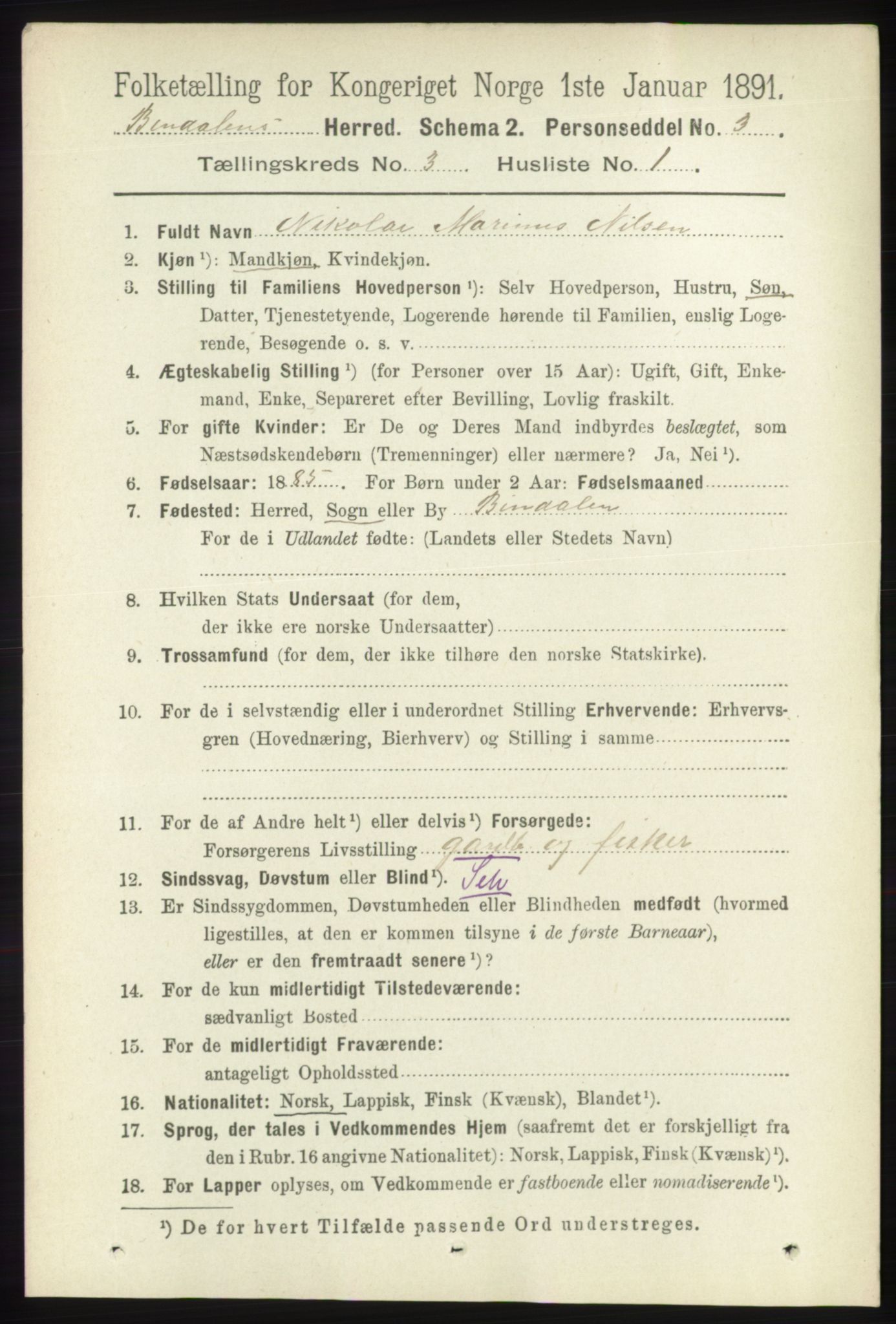 RA, 1891 census for 1811 Bindal, 1891, p. 648