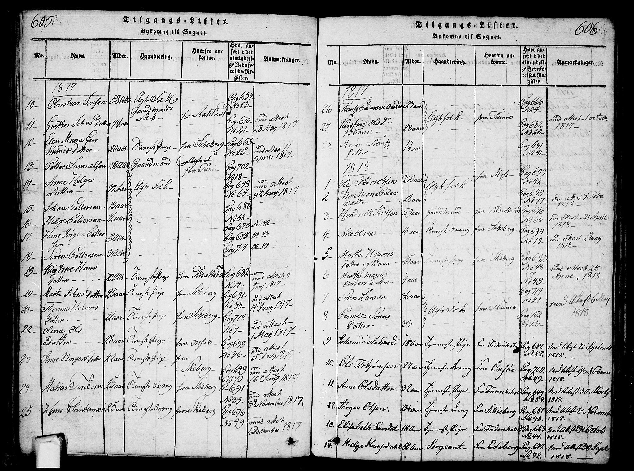 Borge prestekontor Kirkebøker, AV/SAO-A-10903/G/Ga/L0001: Parish register (copy) no.  I 1, 1815-1835, p. 605-606