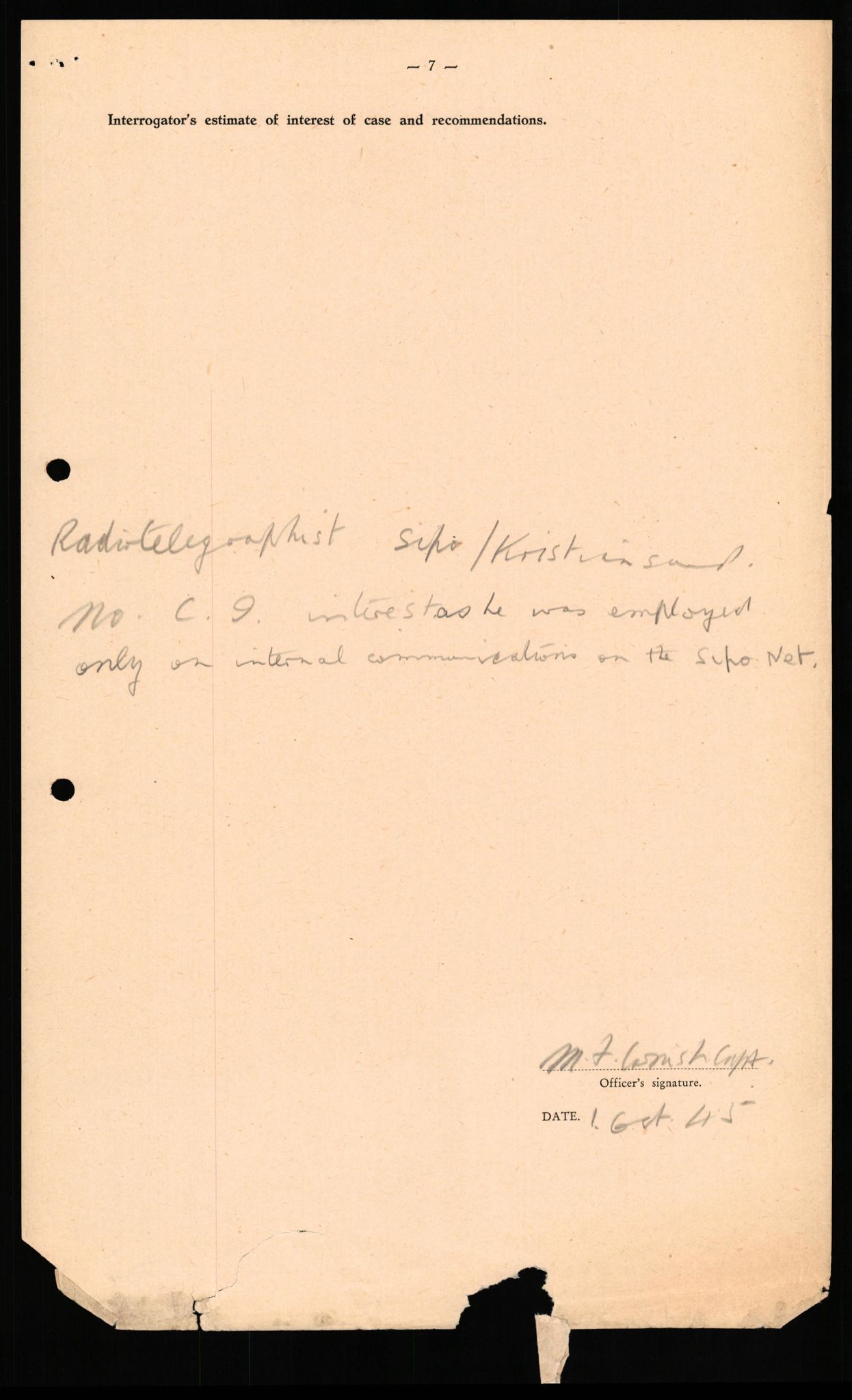 Forsvaret, Forsvarets overkommando II, AV/RA-RAFA-3915/D/Db/L0030: CI Questionaires. Tyske okkupasjonsstyrker i Norge. Tyskere., 1945-1946, p. 205