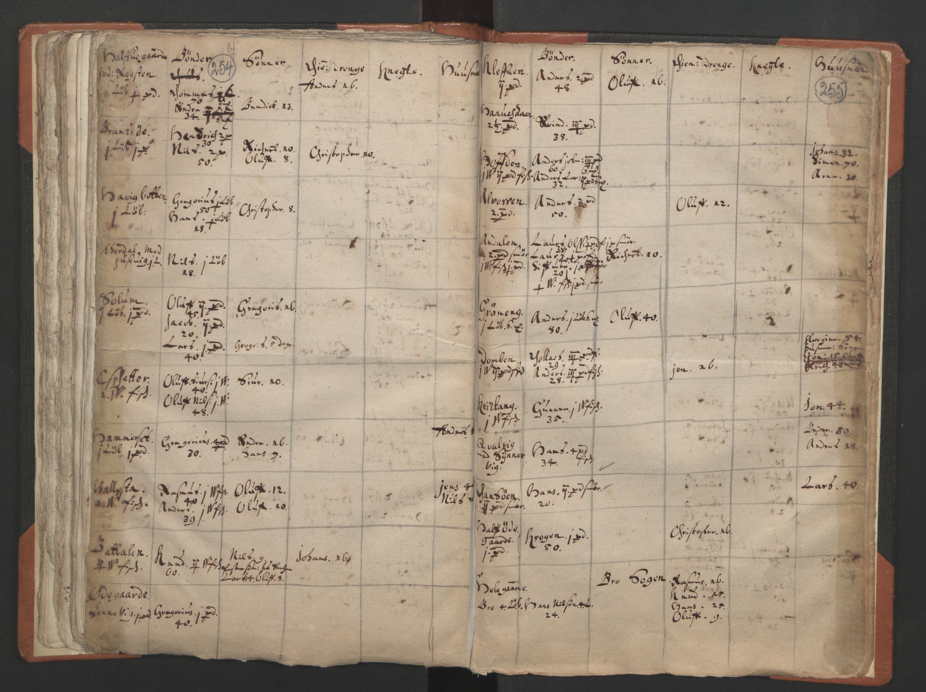 RA, Vicar's Census 1664-1666, no. 24: Sunnfjord deanery, 1664-1666, p. 254-255