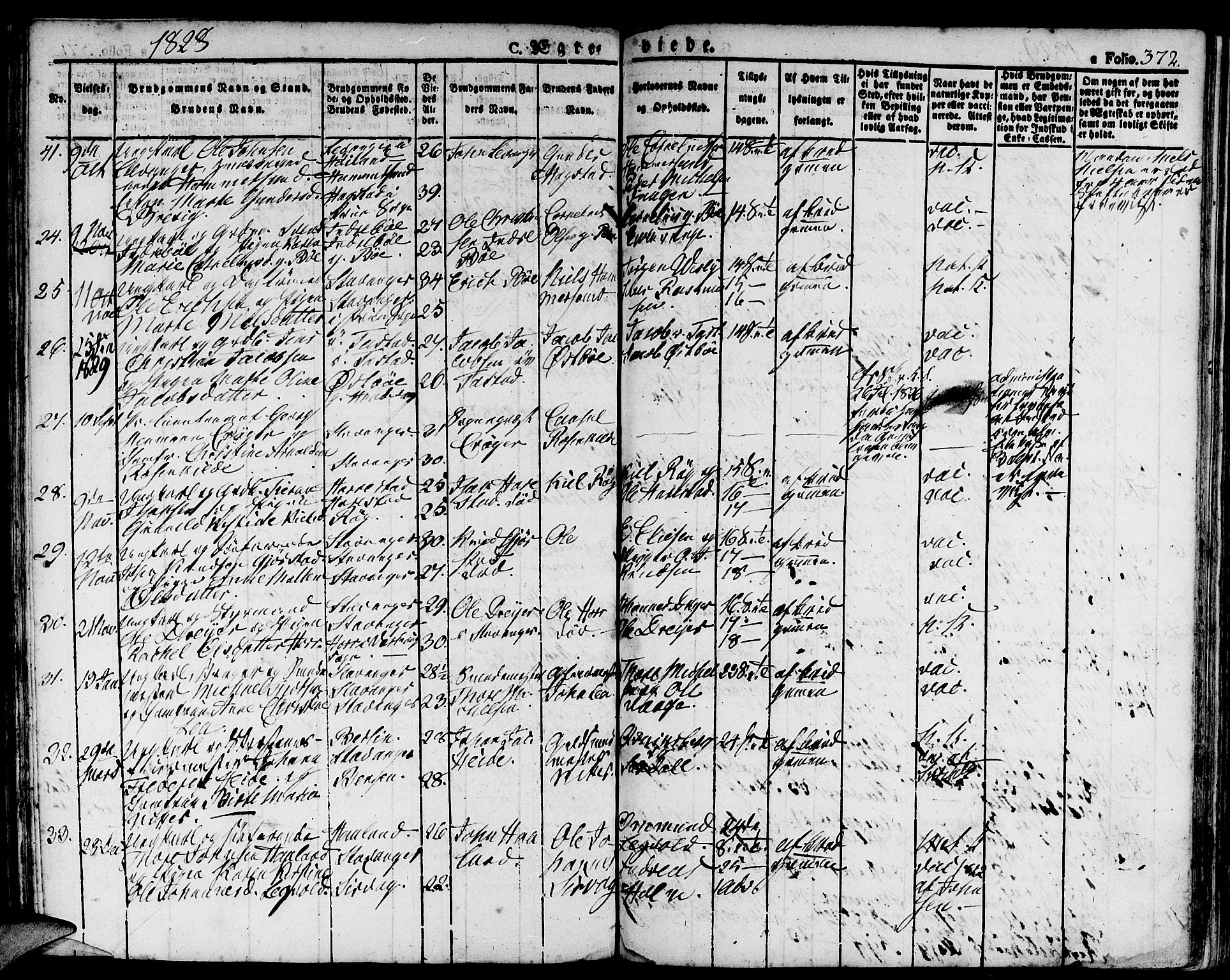 Domkirken sokneprestkontor, SAST/A-101812/001/30/30BA/L0009: Parish register (official) no. A 9, 1821-1832, p. 372
