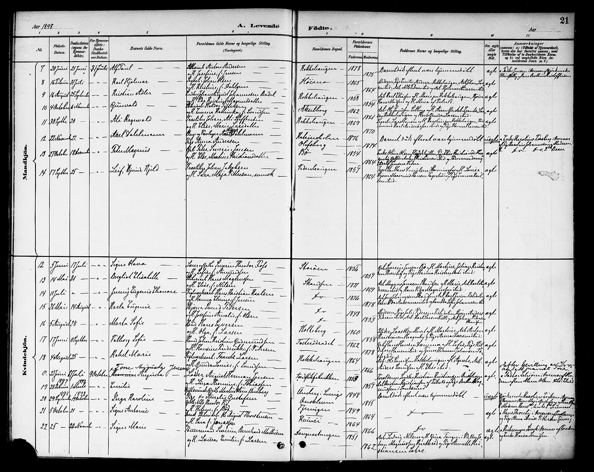 Berg prestekontor Kirkebøker, AV/SAO-A-10902/F/Fb/L0002: Parish register (official) no. II 2, 1888-1902, p. 21