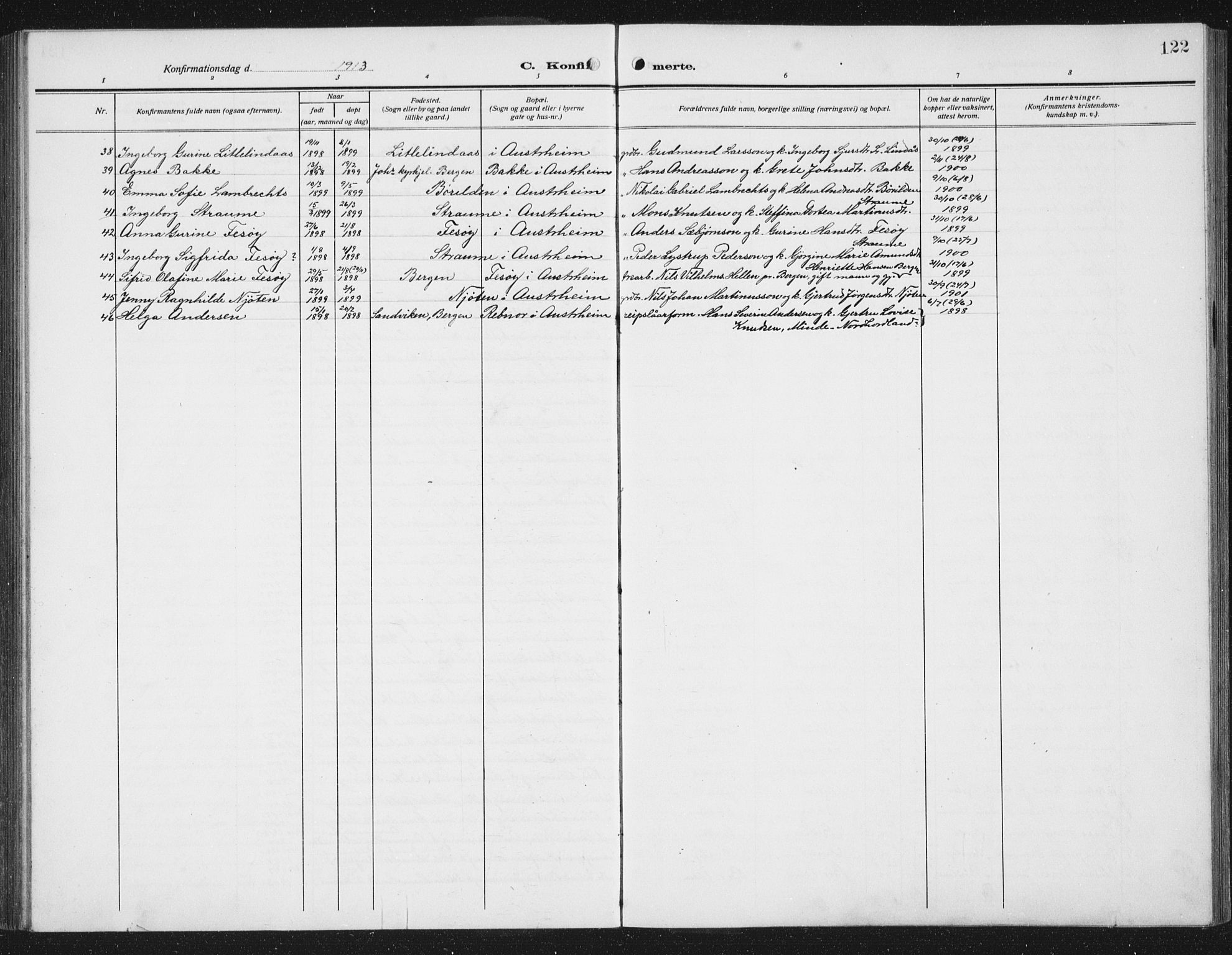 Lindås Sokneprestembete, SAB/A-76701/H/Hab: Parish register (copy) no. C 5, 1910-1927, p. 122