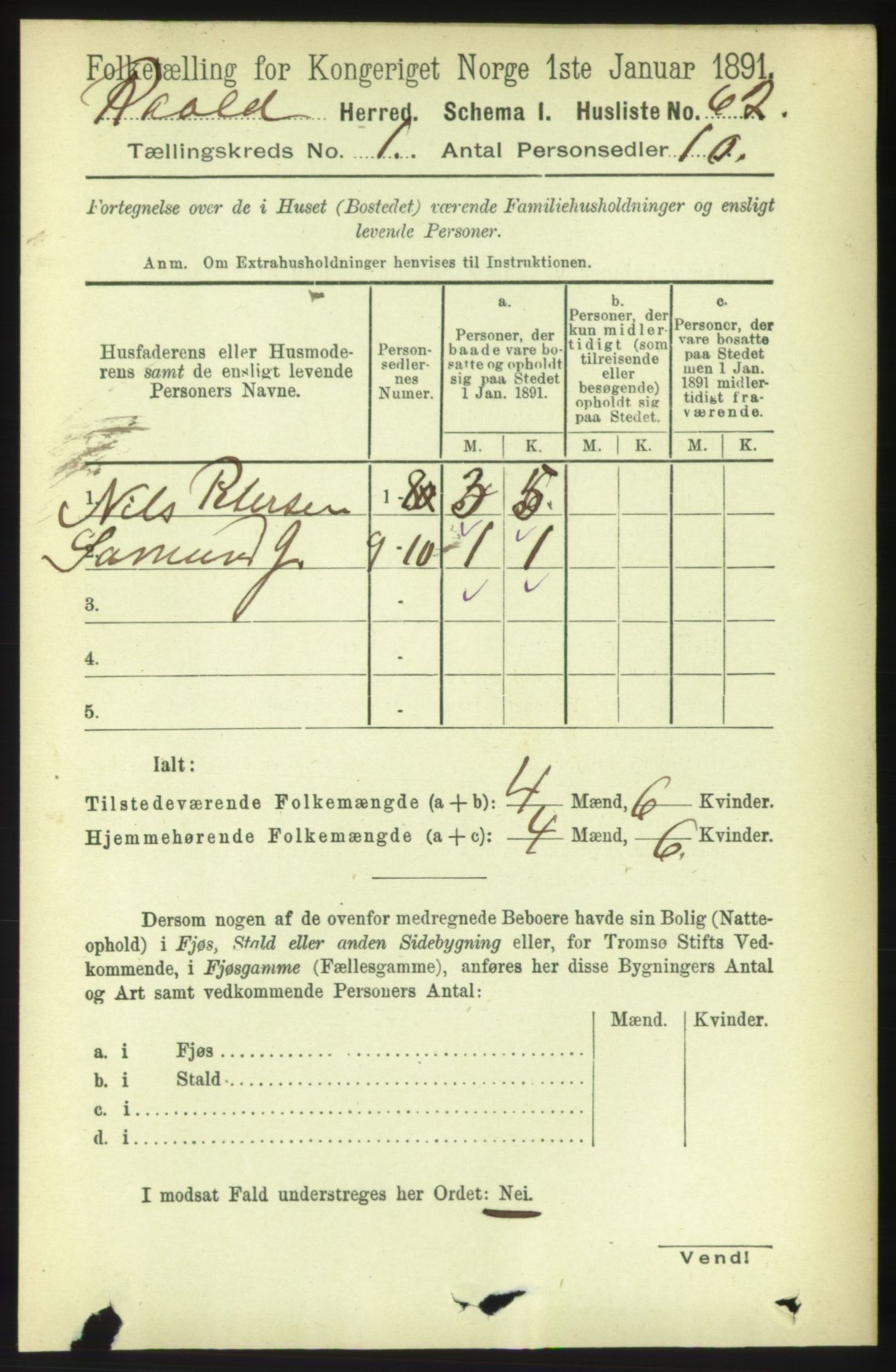 RA, 1891 census for 1533 Roald, 1891, p. 71
