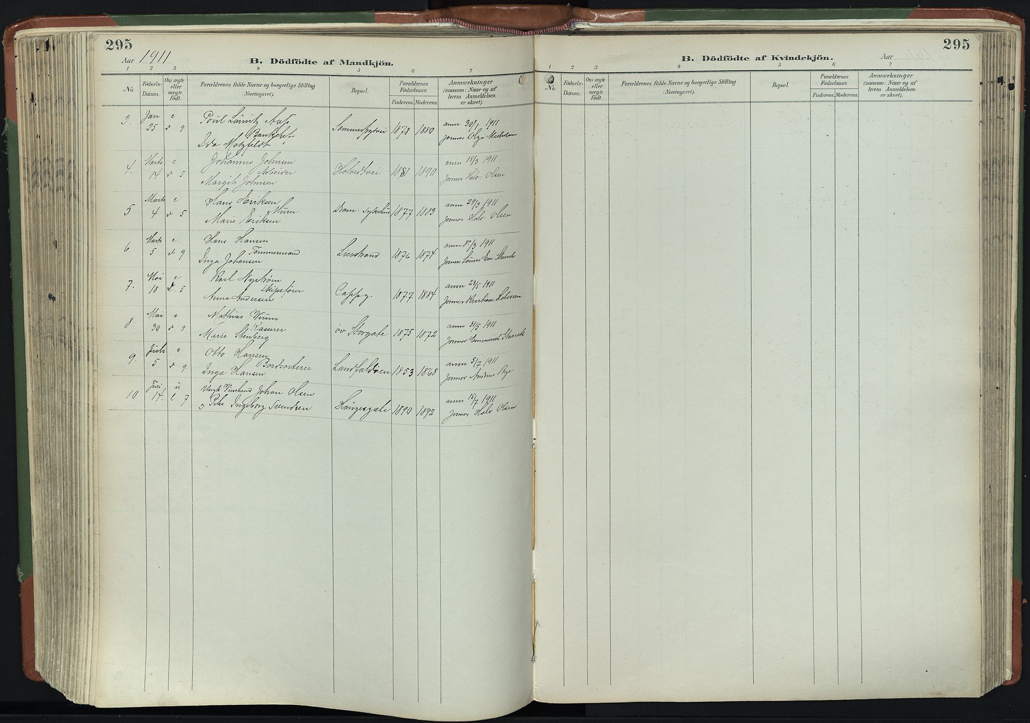 Bragernes kirkebøker, AV/SAKO-A-6/F/Fb/L0009: Parish register (official) no. II 9, 1902-1911, p. 295