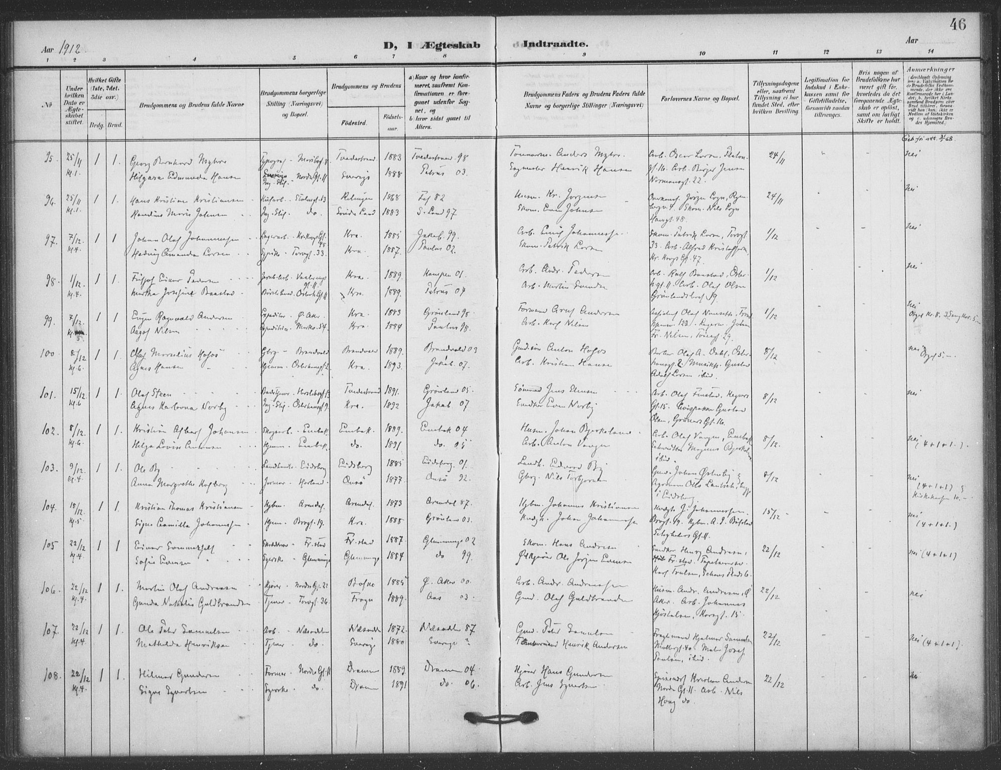 Jakob prestekontor Kirkebøker, AV/SAO-A-10850/F/Fa/L0010: Parish register (official) no. 10, 1908-1922, p. 46