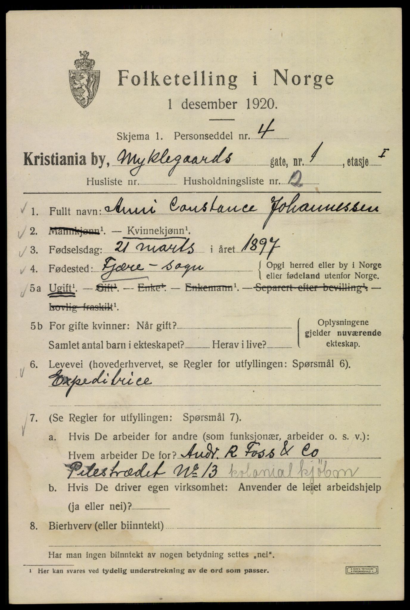 SAO, 1920 census for Kristiania, 1920, p. 405535