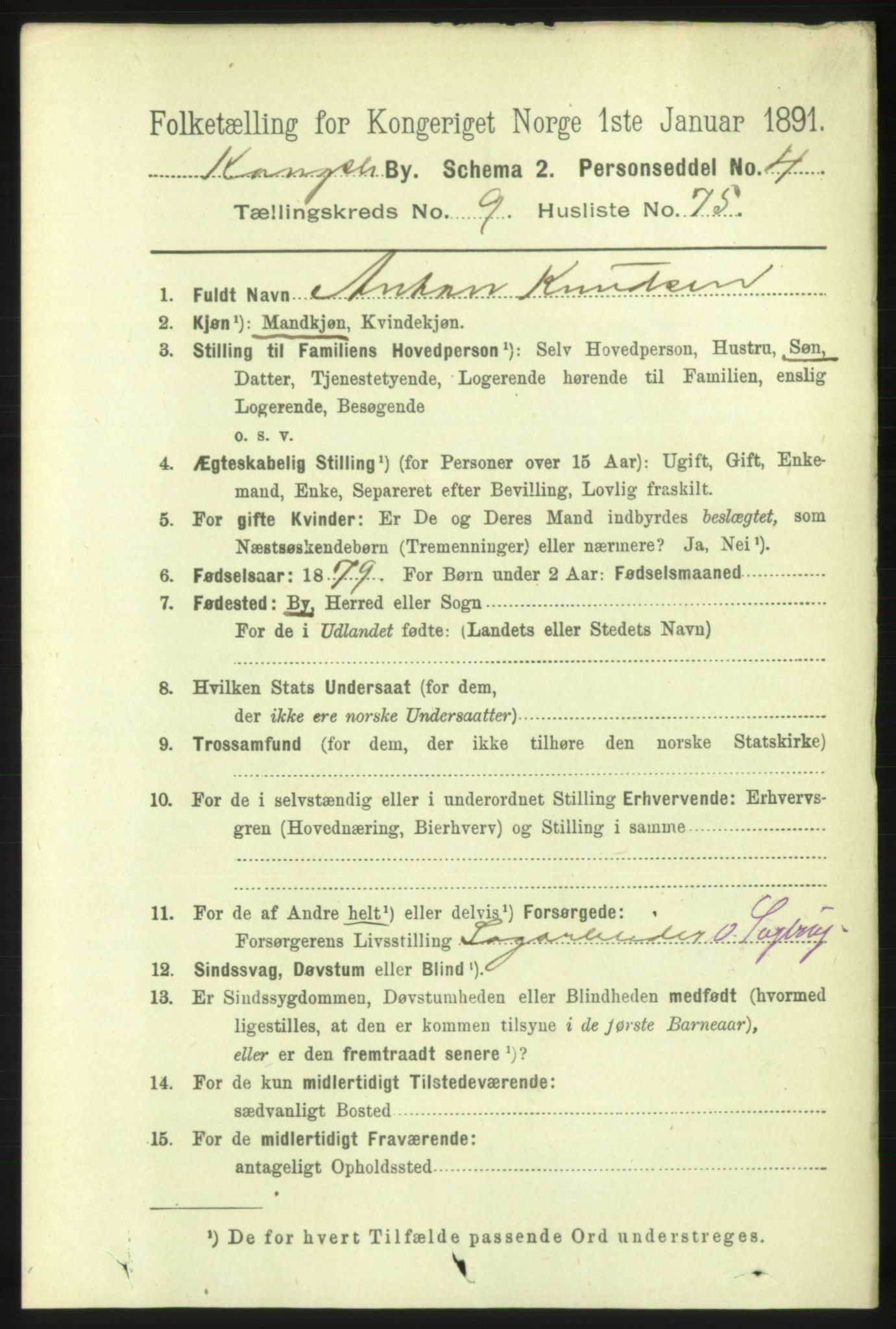 RA, 1891 census for 0604 Kongsberg, 1891, p. 6546