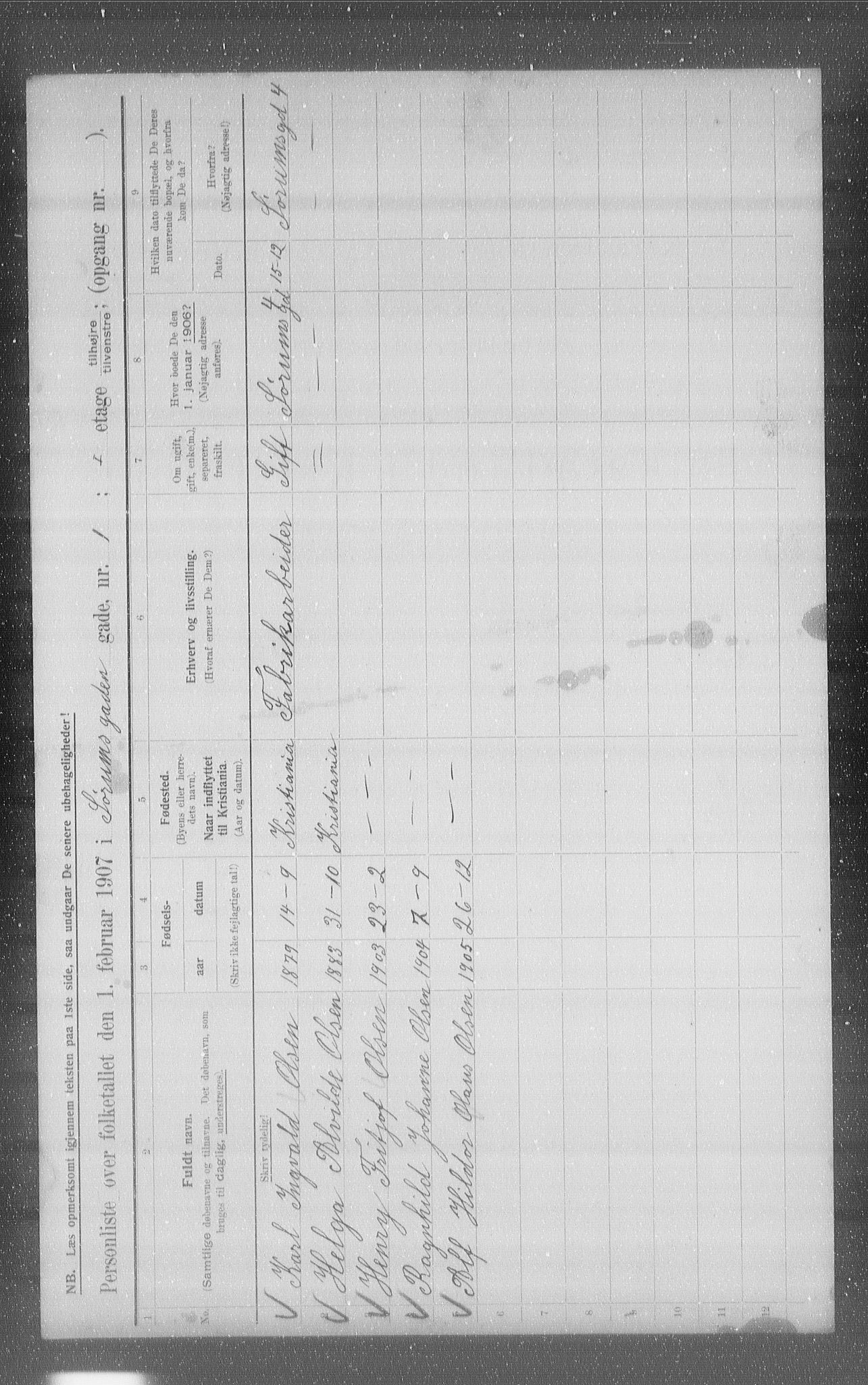 OBA, Municipal Census 1907 for Kristiania, 1907, p. 54387