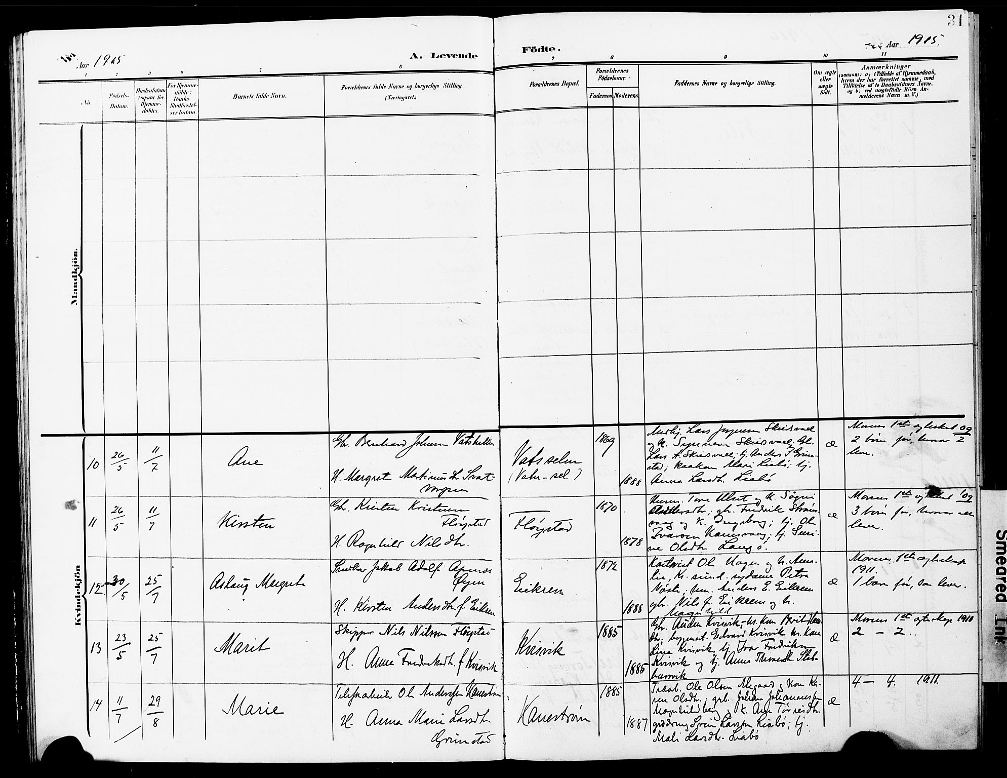 Ministerialprotokoller, klokkerbøker og fødselsregistre - Møre og Romsdal, AV/SAT-A-1454/587/L1001: Parish register (copy) no. 587C01, 1906-1927, p. 31