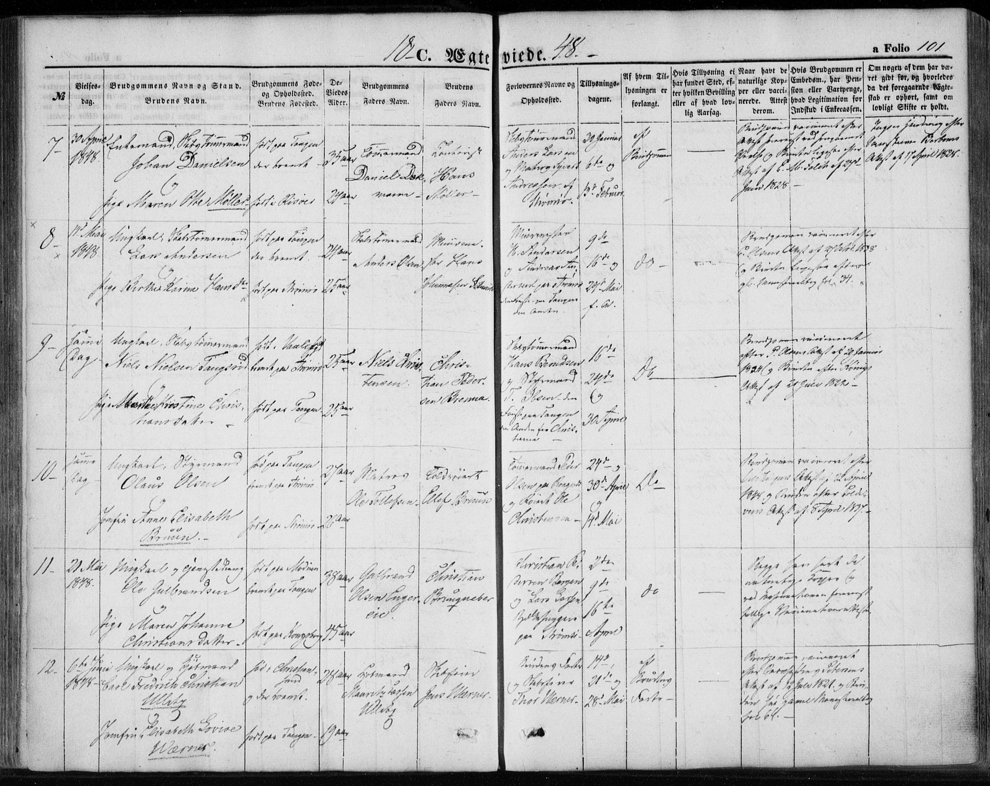 Strømsø kirkebøker, AV/SAKO-A-246/F/Fa/L0017: Parish register (official) no. I 17, 1848-1865, p. 101