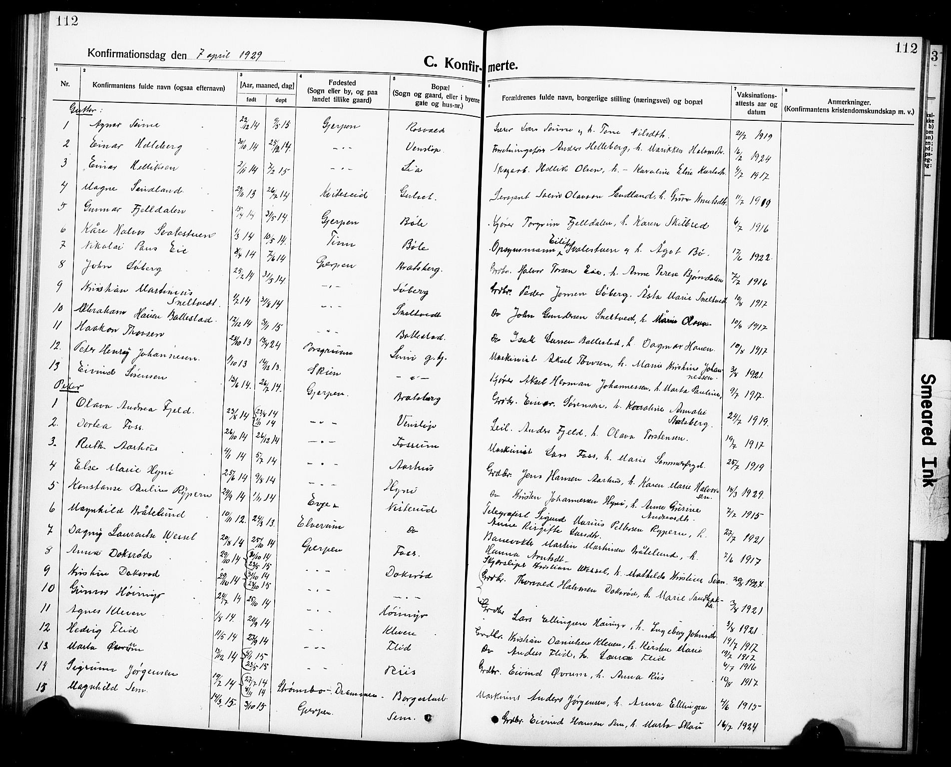 Gjerpen kirkebøker, SAKO/A-265/G/Ga/L0004: Parish register (copy) no. I 4, 1920-1931, p. 112