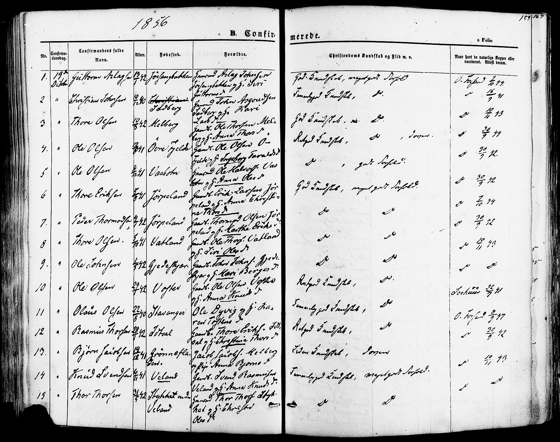 Strand sokneprestkontor, SAST/A-101828/H/Ha/Haa/L0007: Parish register (official) no. A 7, 1855-1881, p. 159