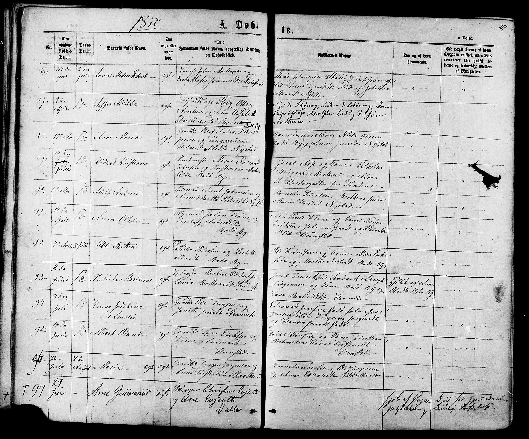 Ministerialprotokoller, klokkerbøker og fødselsregistre - Nordland, AV/SAT-A-1459/801/L0029: Parish register (copy) no. 801C04, 1868-1878, p. 27