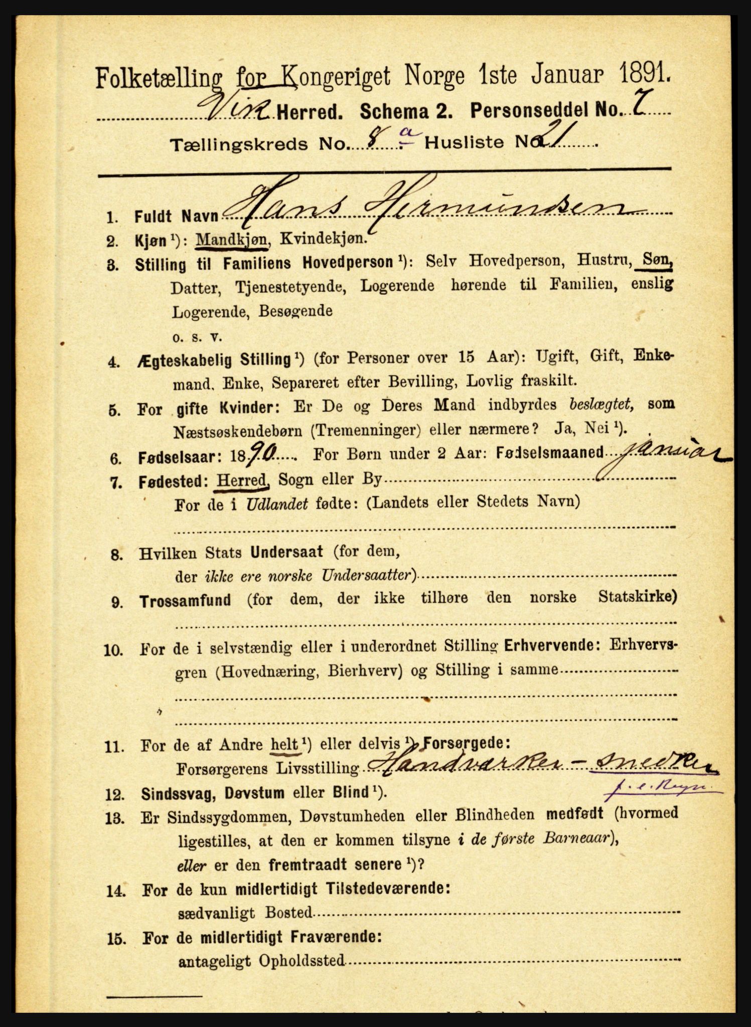 RA, 1891 census for 1417 Vik, 1891, p. 3658