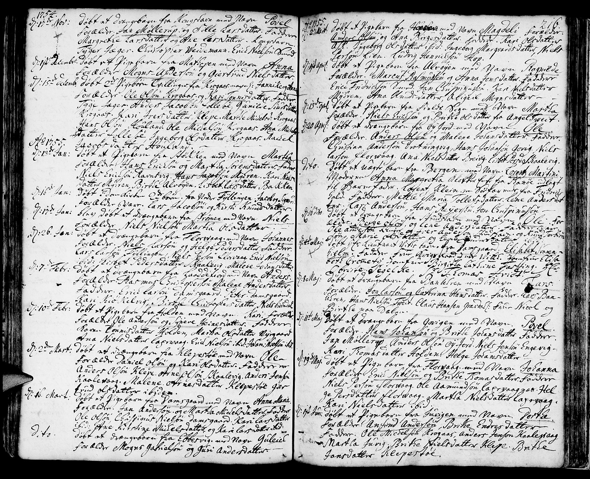 Askøy Sokneprestembete, AV/SAB-A-74101/H/Ha/Haa/Haaa/L0001: Parish register (official) no. A 1, 1742-1818, p. 216