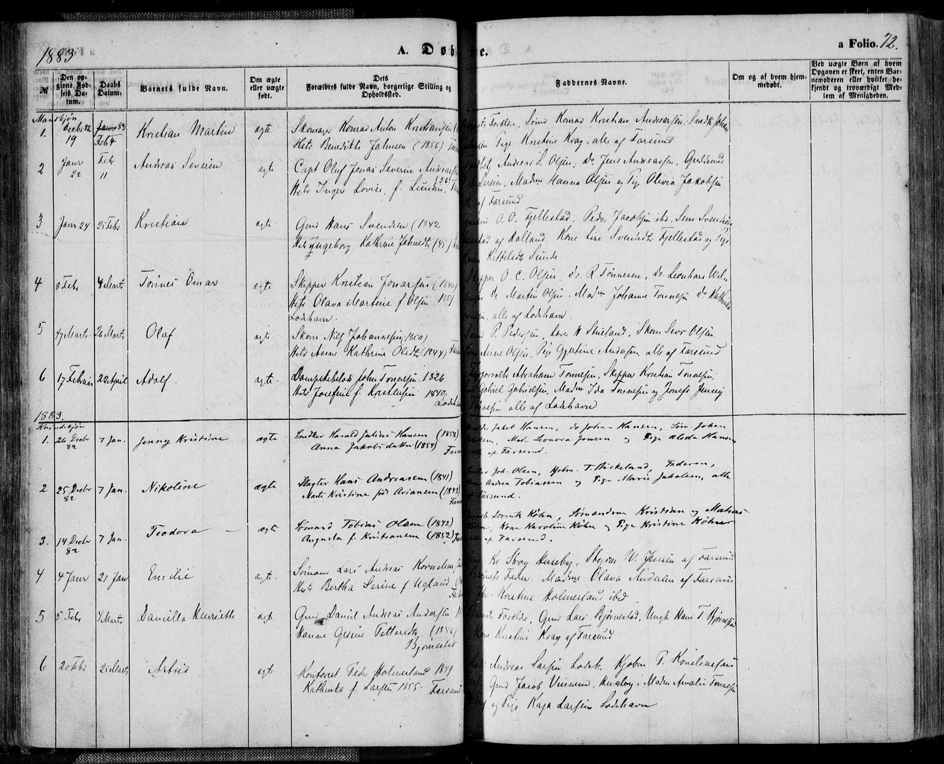 Farsund sokneprestkontor, AV/SAK-1111-0009/F/Fa/L0005: Parish register (official) no. A 5, 1863-1886, p. 72