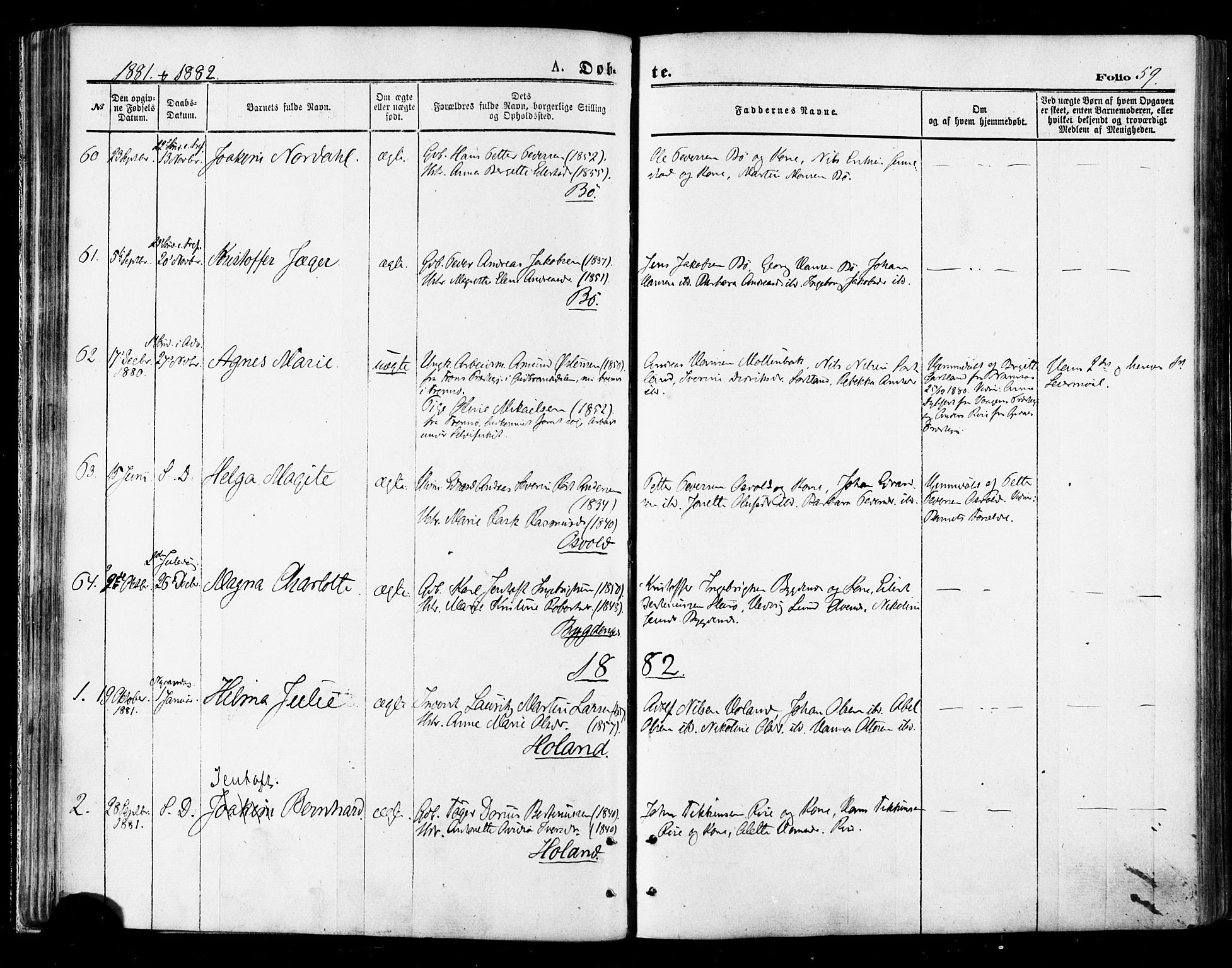 Ministerialprotokoller, klokkerbøker og fødselsregistre - Nordland, AV/SAT-A-1459/895/L1370: Parish register (official) no. 895A05, 1873-1884, p. 59